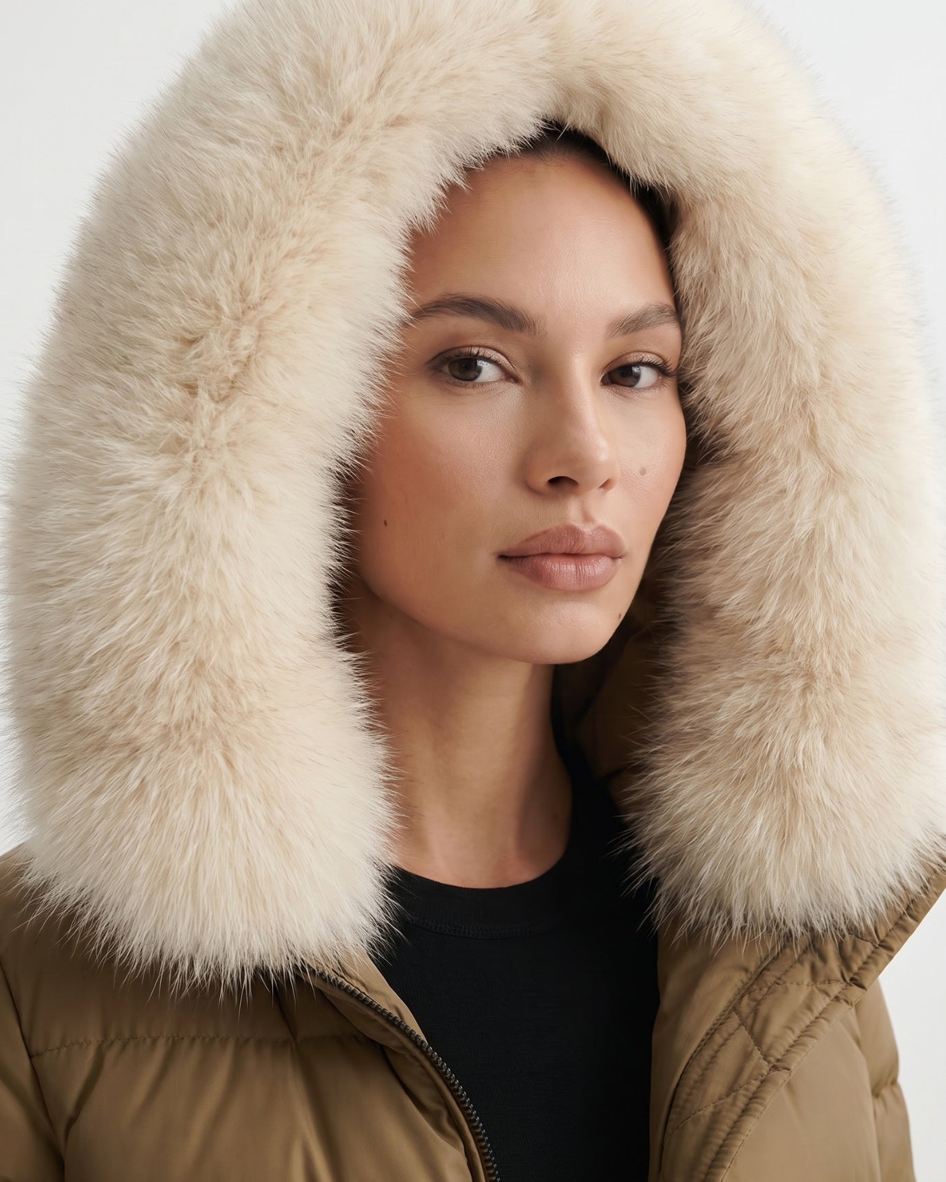Duck Down Jacket with Fox Fur Trim Hood