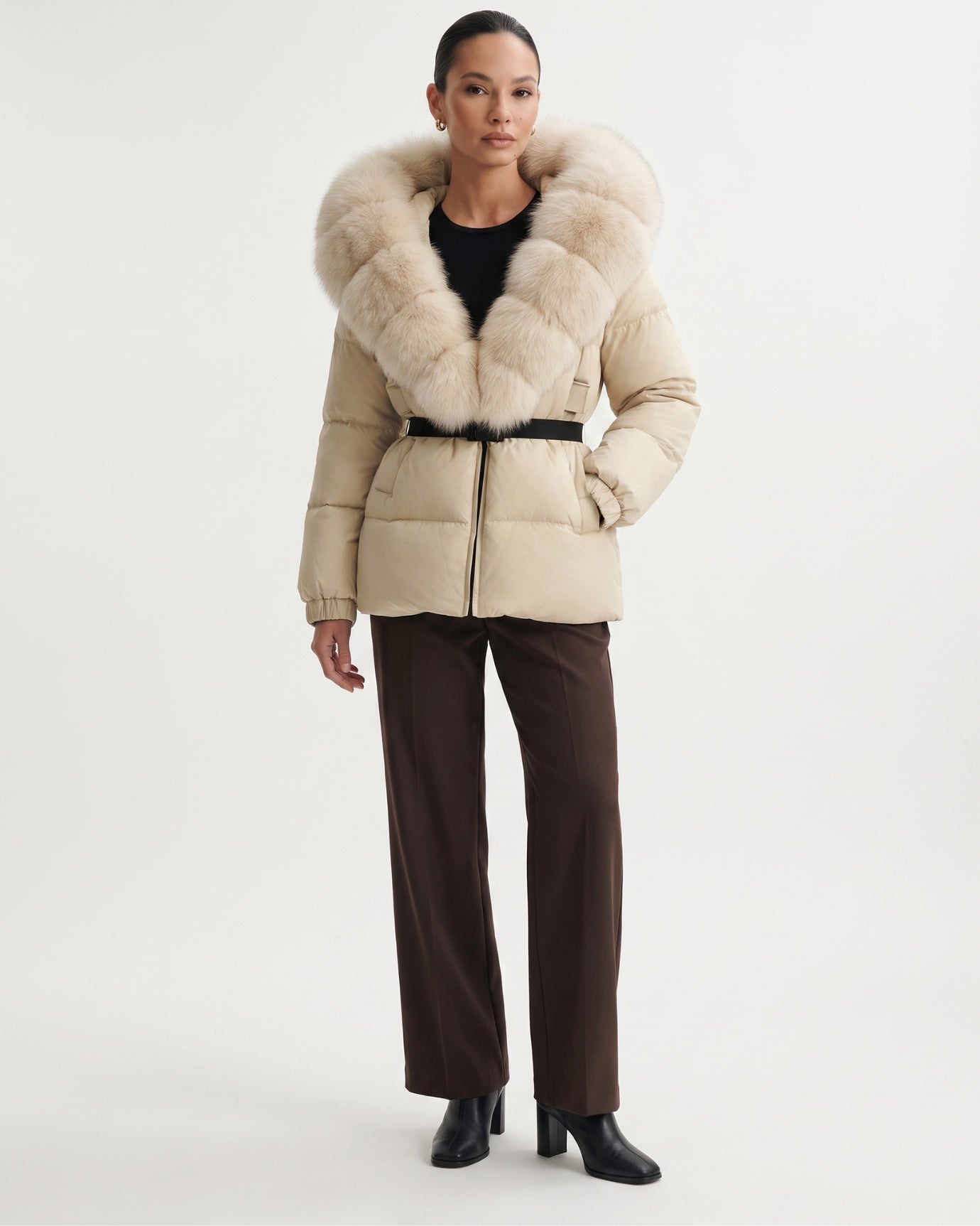 Duck Down Jacket with Fox Fur Trim Hood