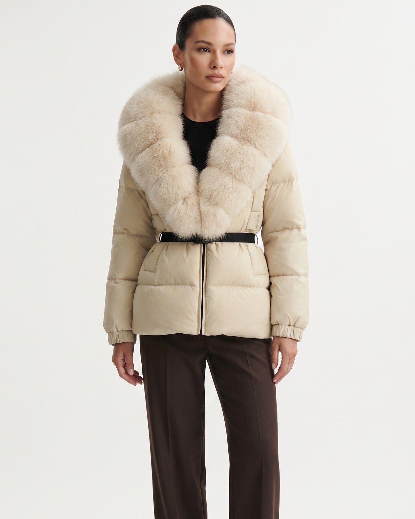 Duck Down Jacket with Fox Fur Trim Hood