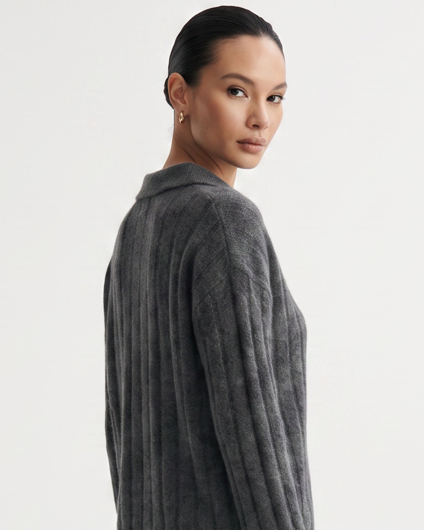 Dina Cashmere & Mulberry Silk Long Sleeve Polo Oversized