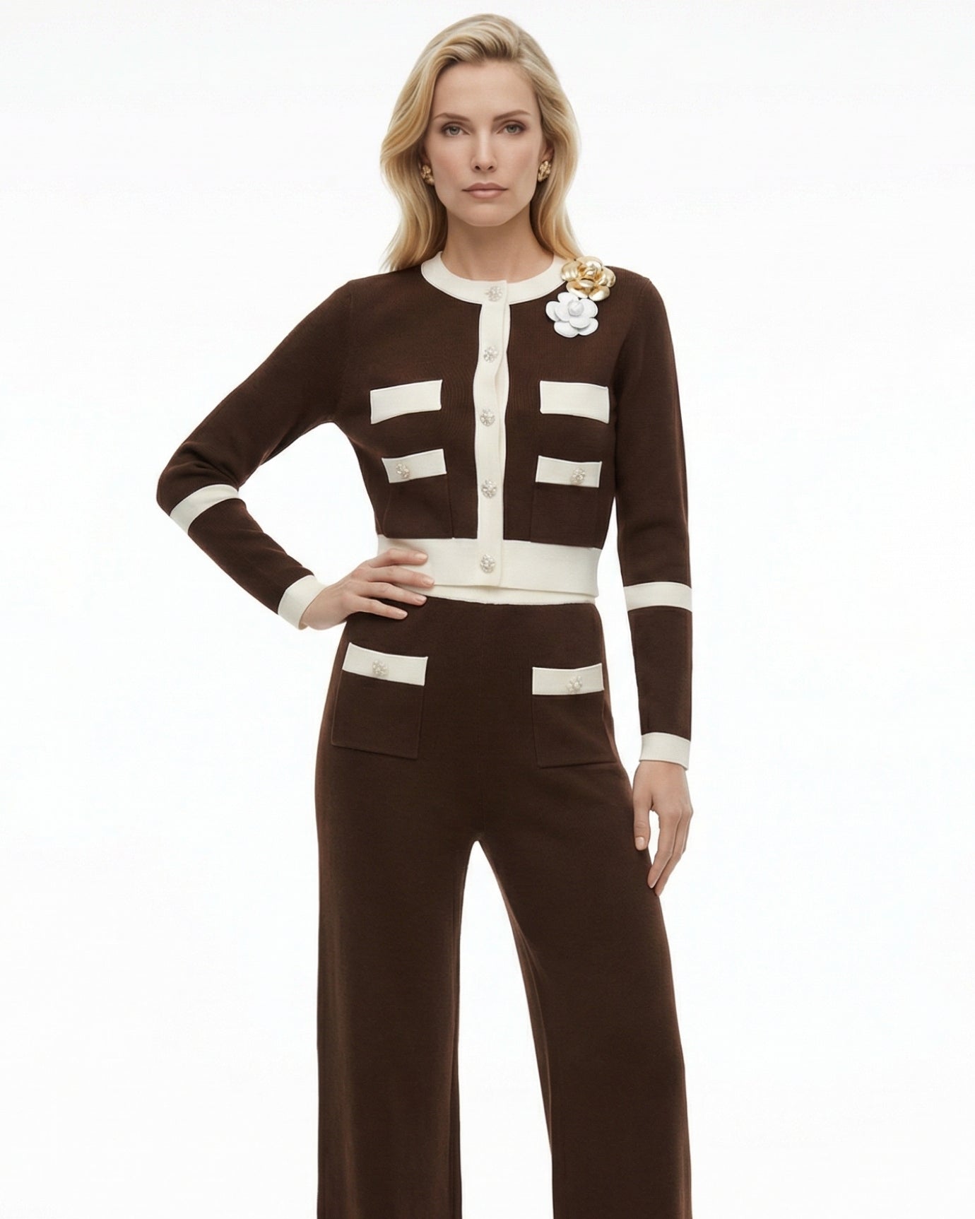 Rinna Knitted Cardigan Long-Sleeved Jacket & Pants Suit Set