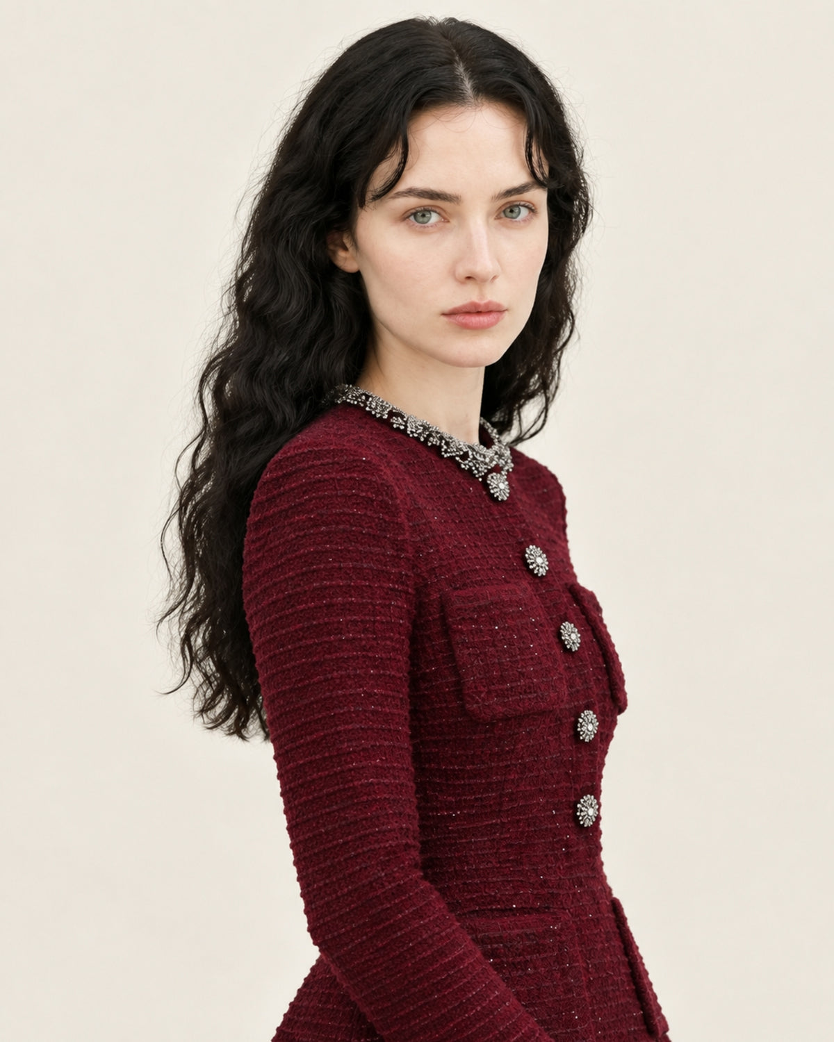Burgundy Long-Sleeve Knit Mini Dress