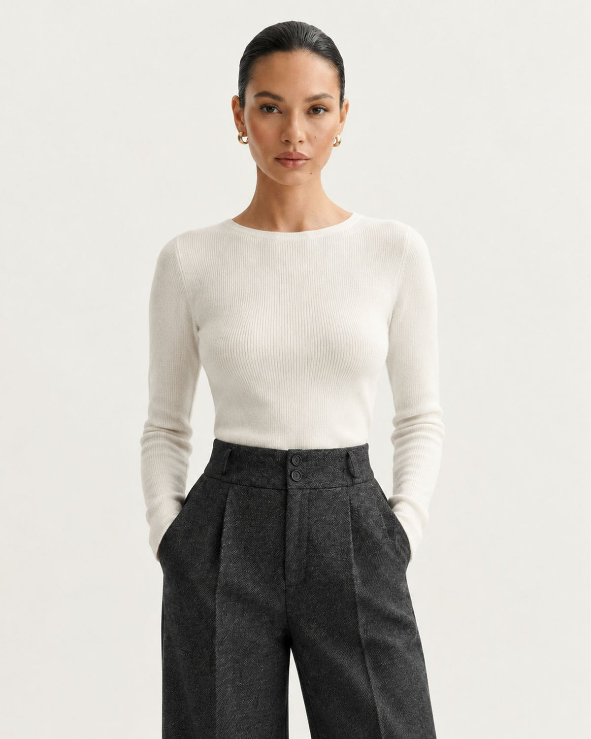 Drapey High-Waisted Wool Wide-Leg Woman Trousers
