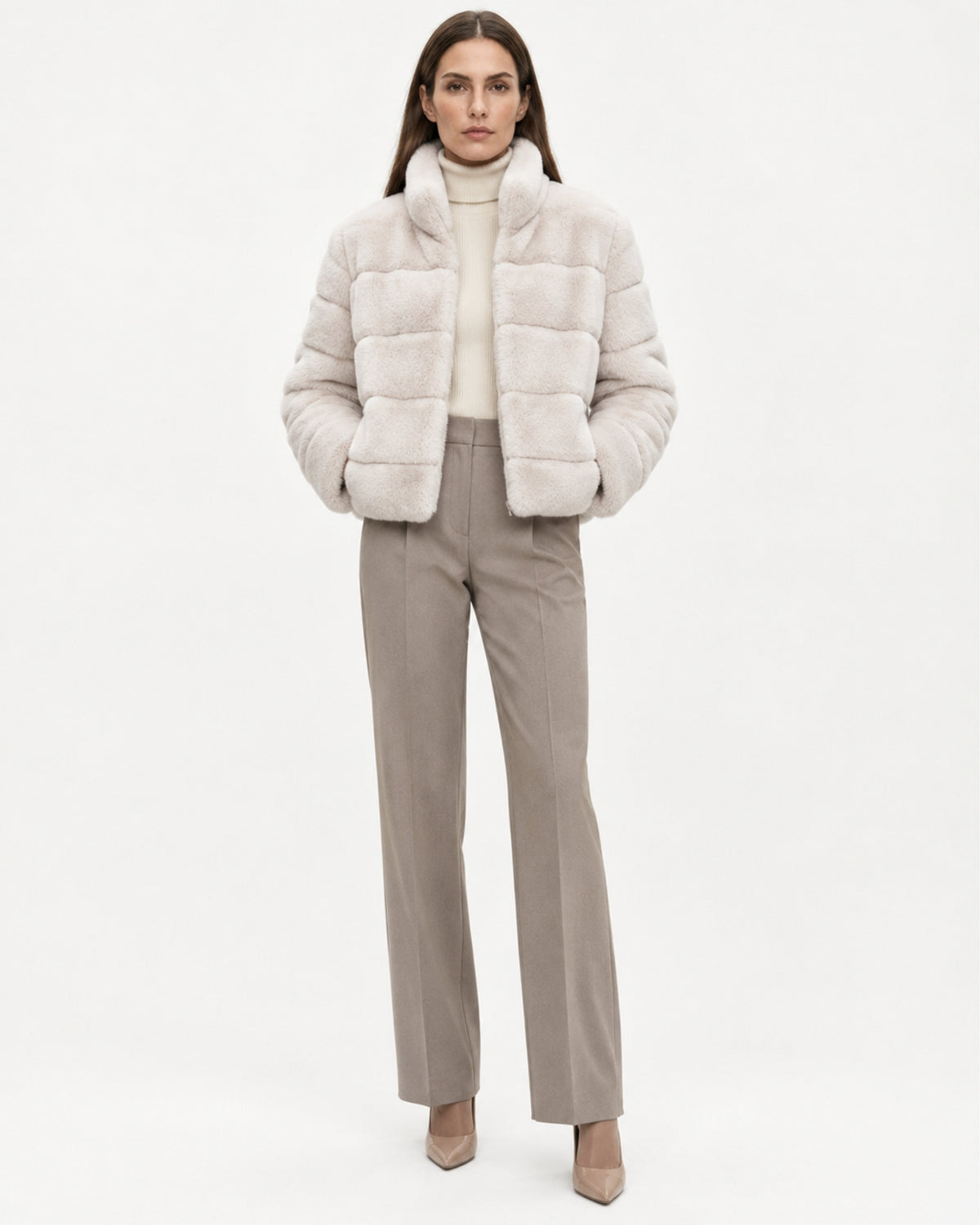 Rihanna Stand Collar Short Rex Rabbit Fur Jacket
