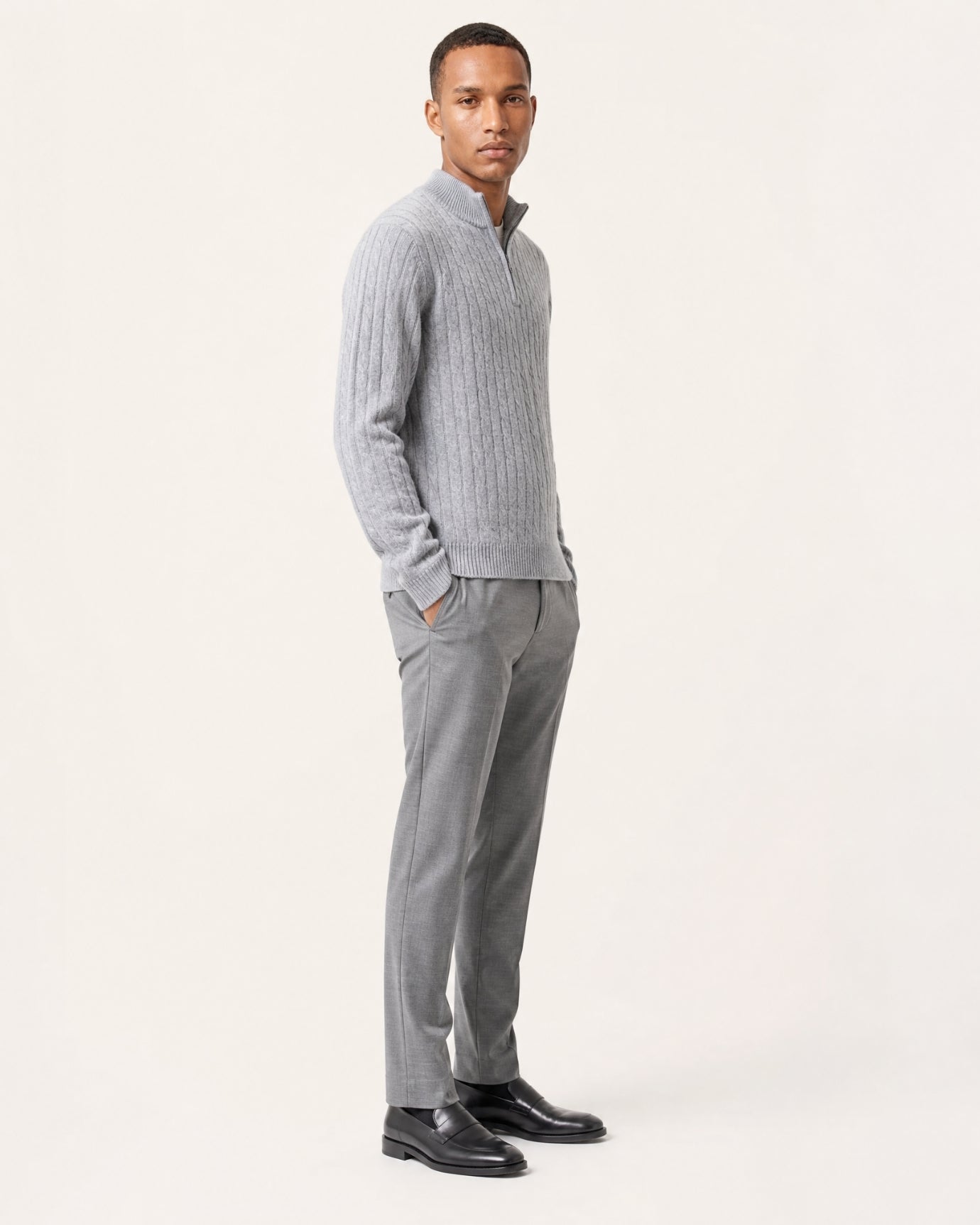 Cashmere Half-Zip Thick Cable Knit Knitwear