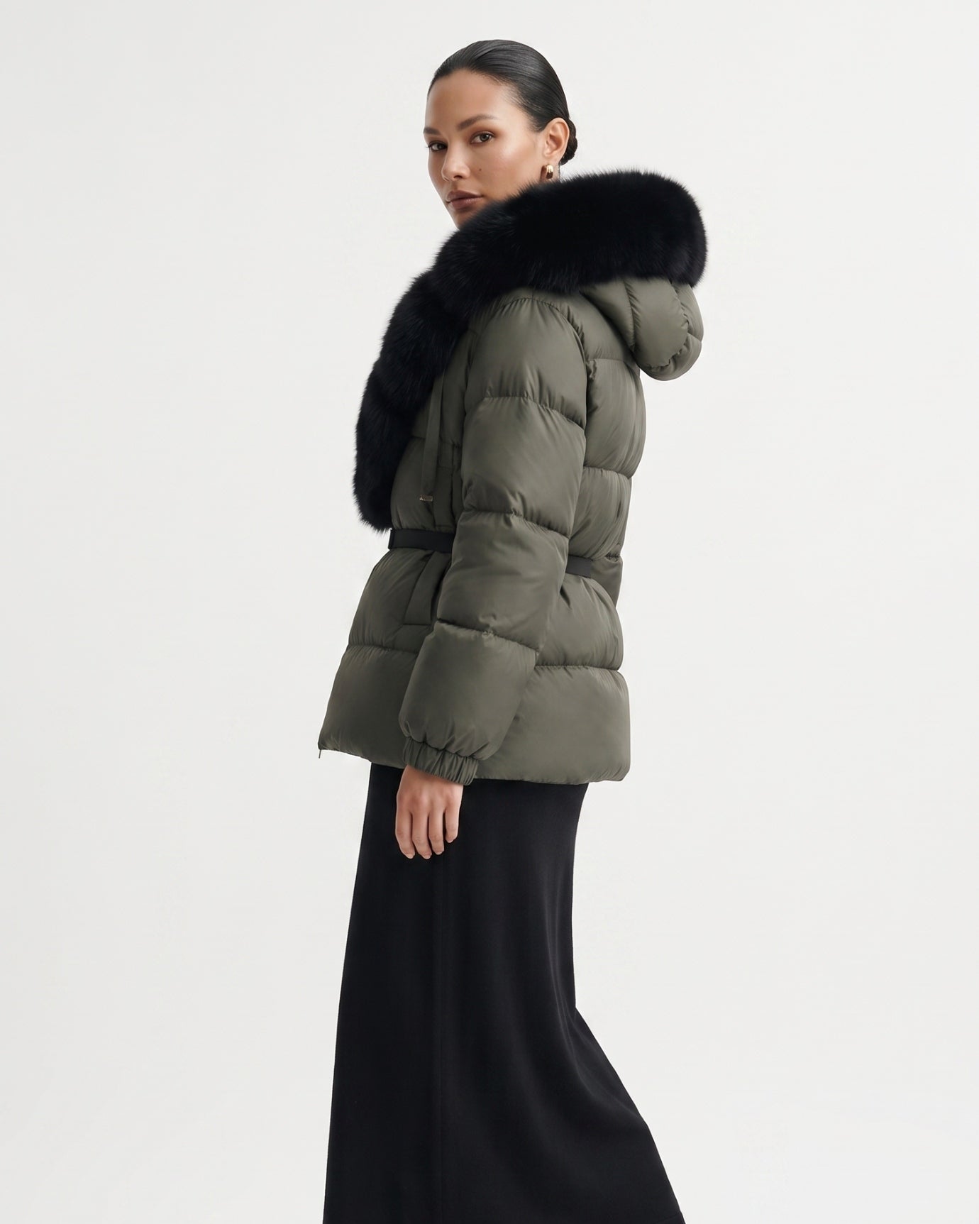 Duck Down Jacket with Fox Fur Trim Hood
