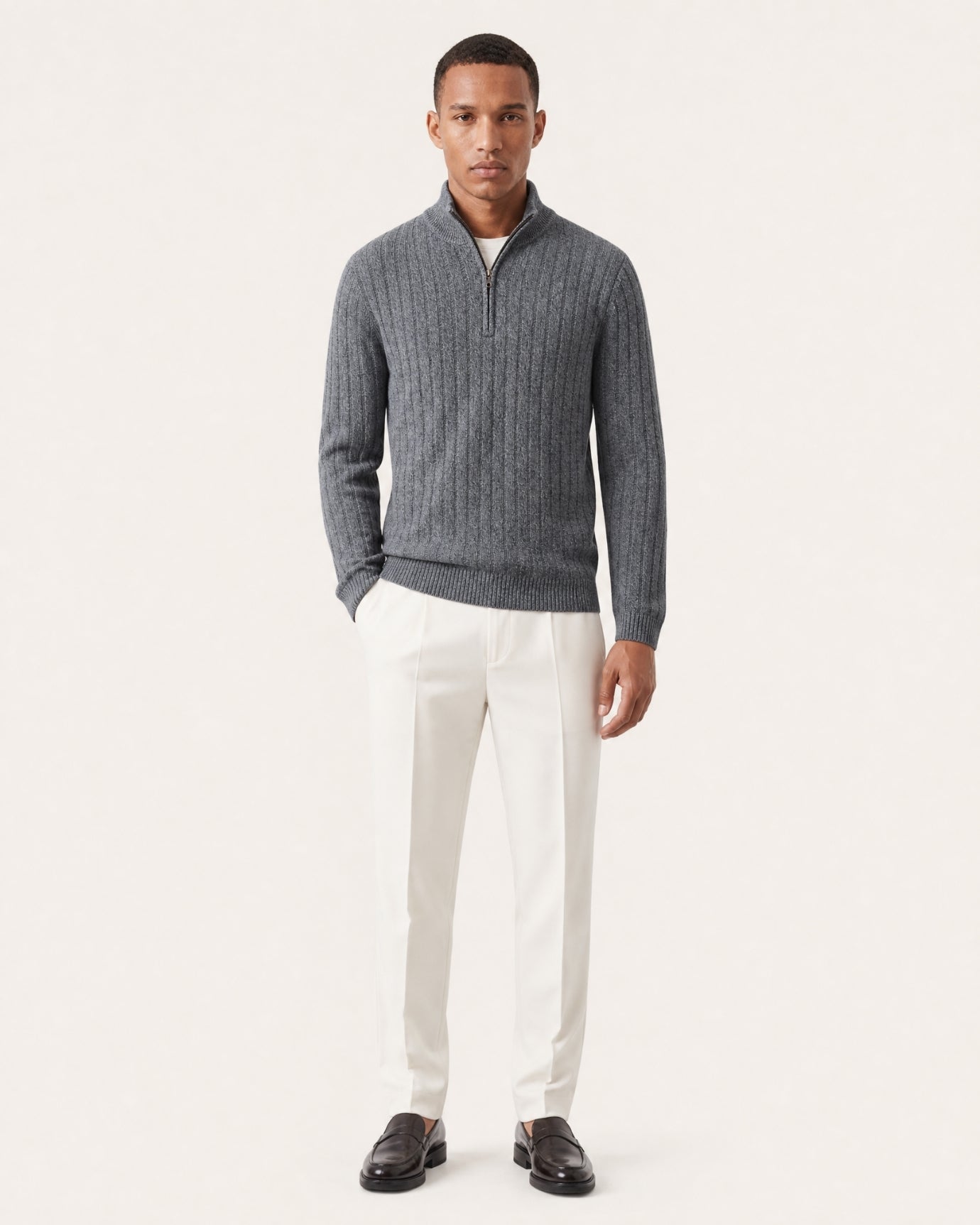 Cashmere Half-Zip Thick Cable Knit Knitwear