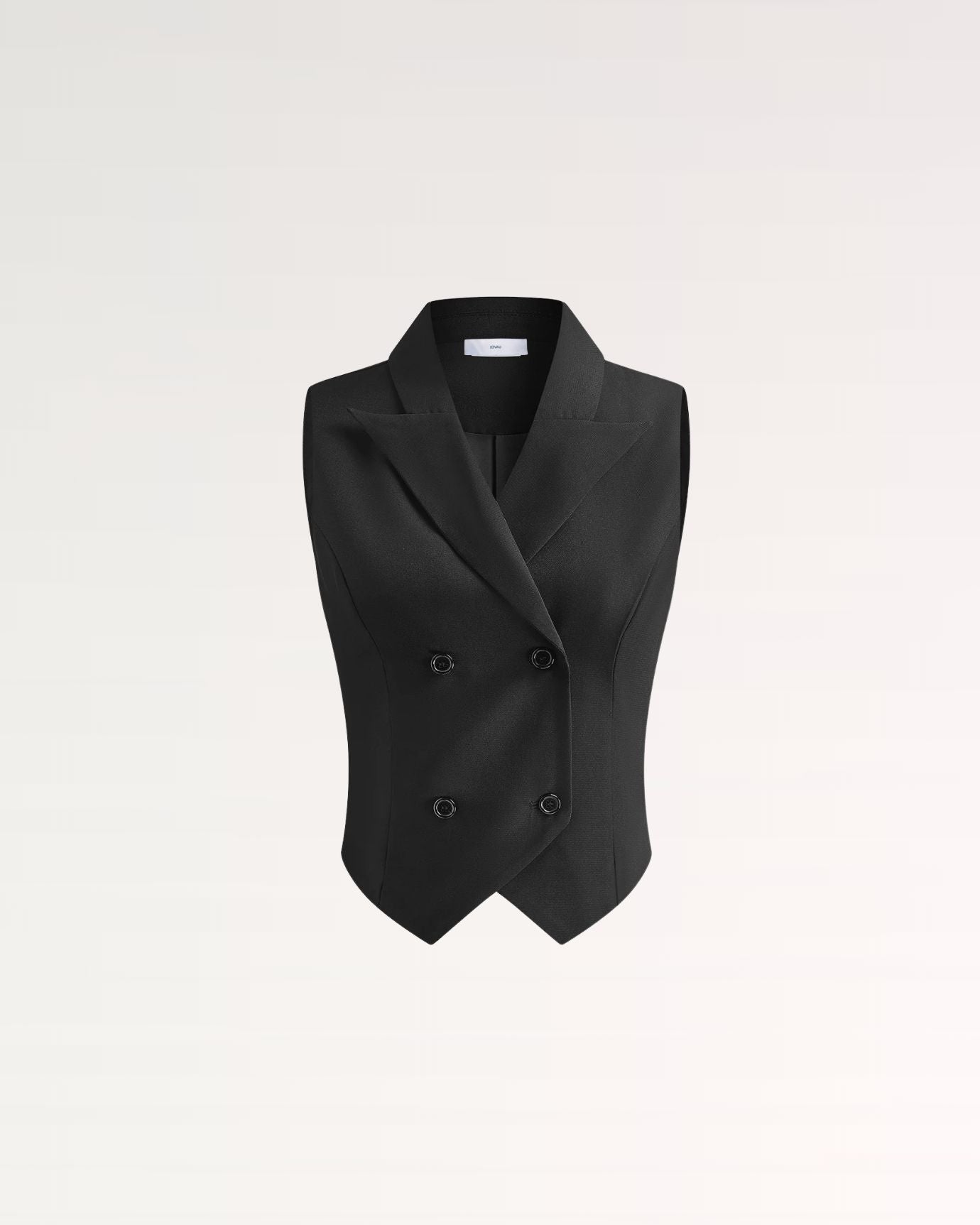 Sophisticated black pleated mini skirt with a matching waistcoat for a sharp outfit