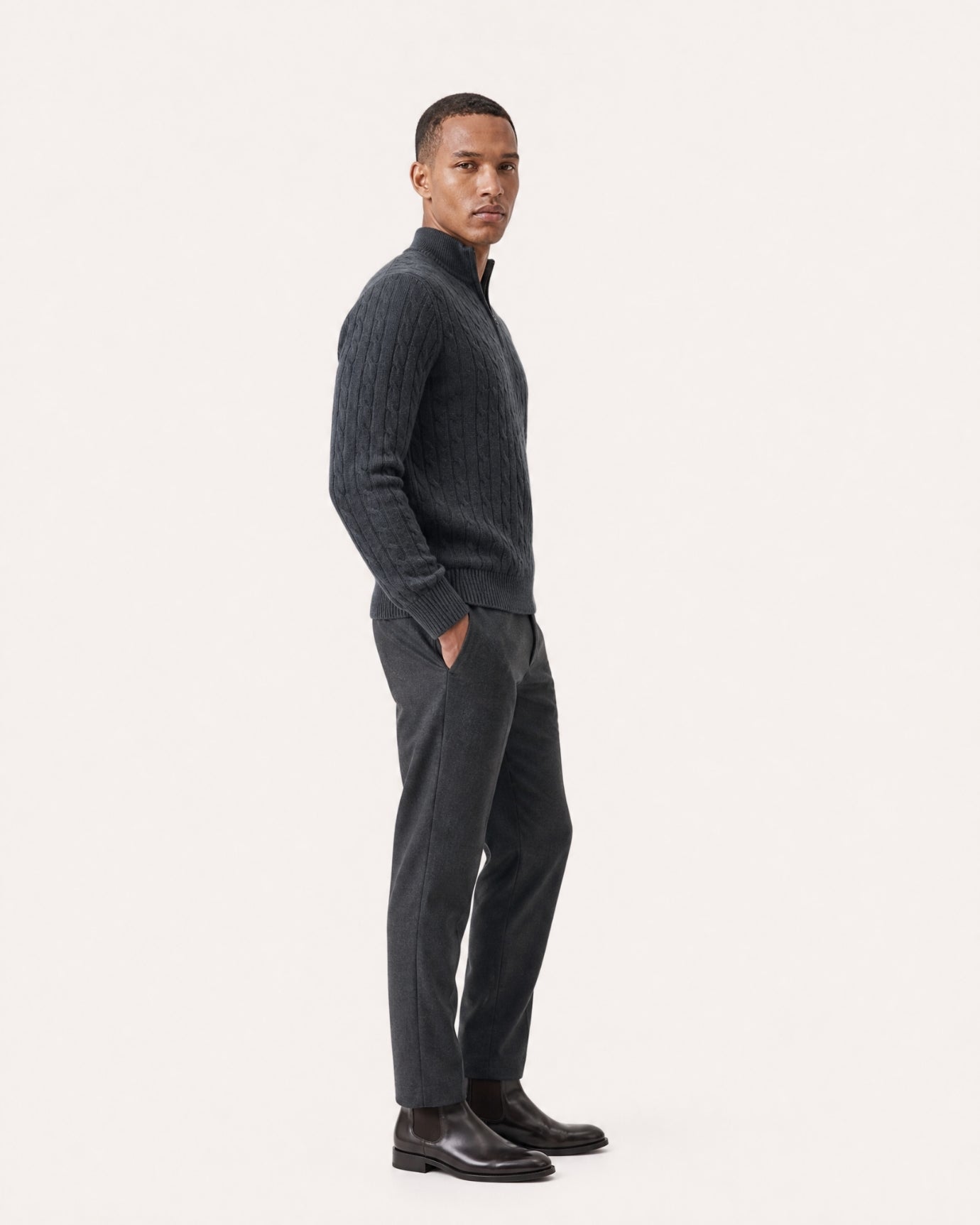 Cashmere Half-Zip Thick Cable Knit Knitwear