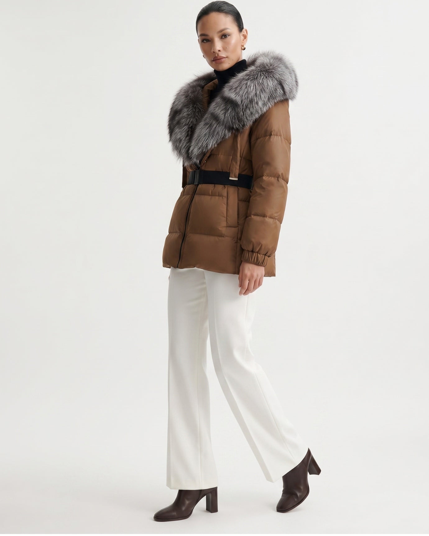 Duck Down Jacket with Fox Fur Trim
