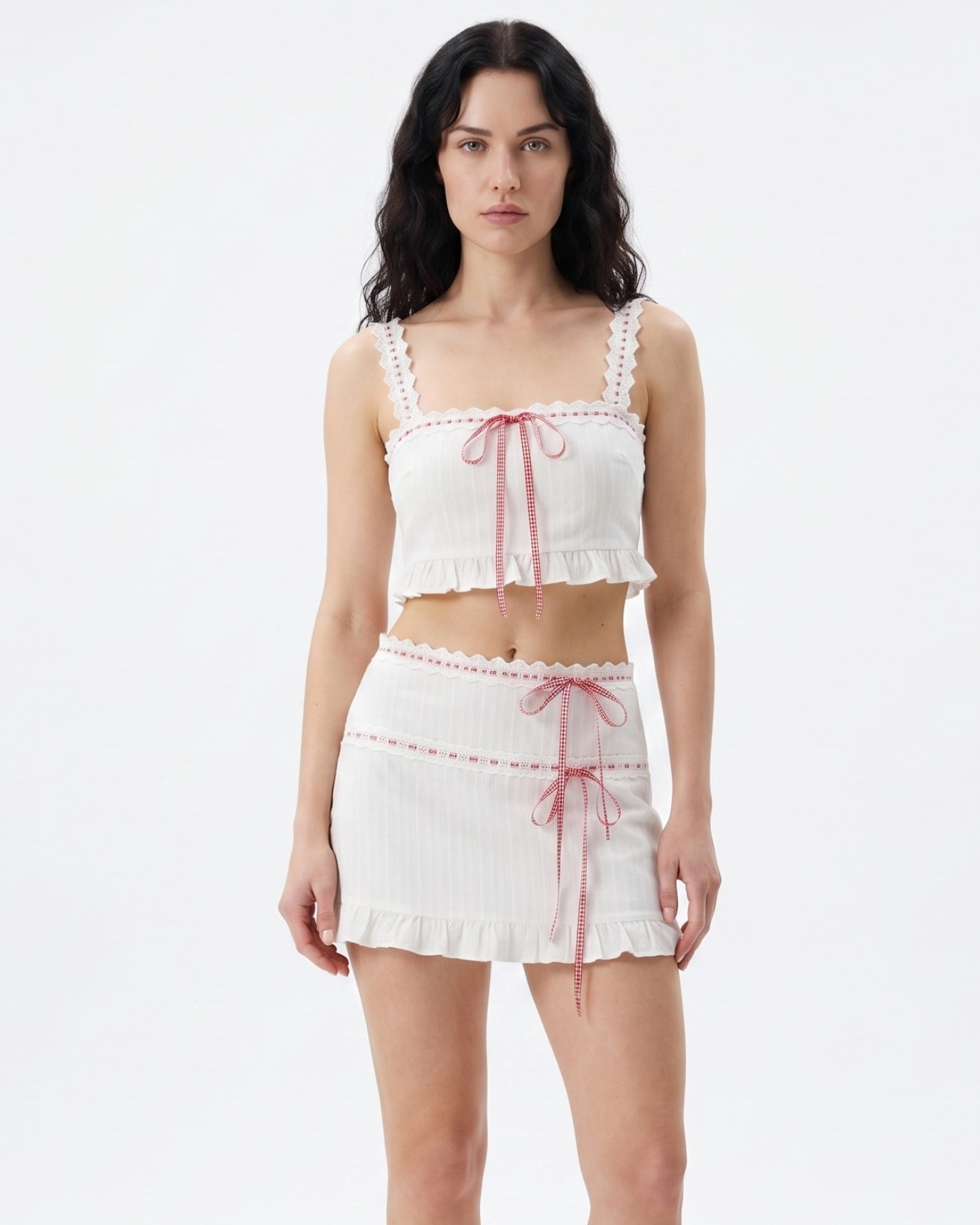 Jacquard Lace White Red Set