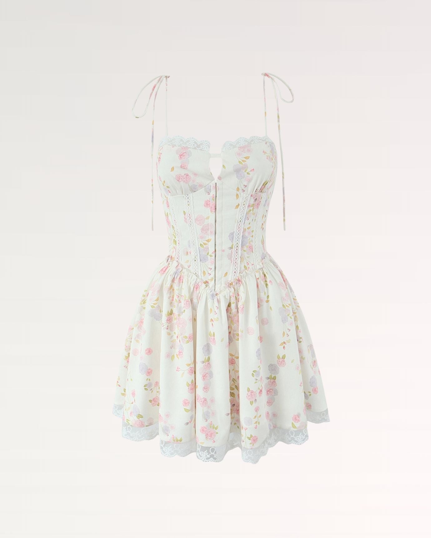 Printed suspender mini skirt with a backless cut, perfect for summer outings