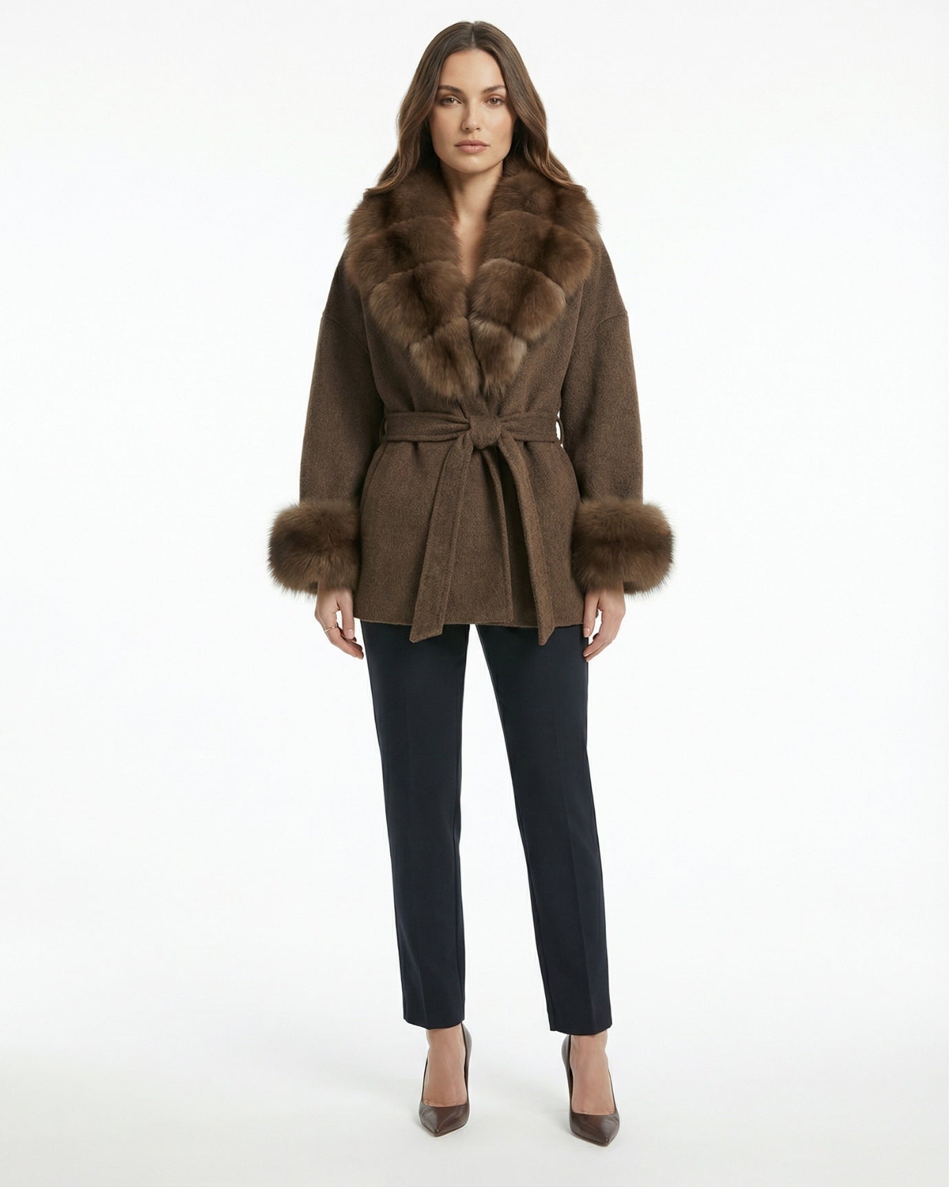 Divina Double-Sided Wool Coat with Fox Fur Collar