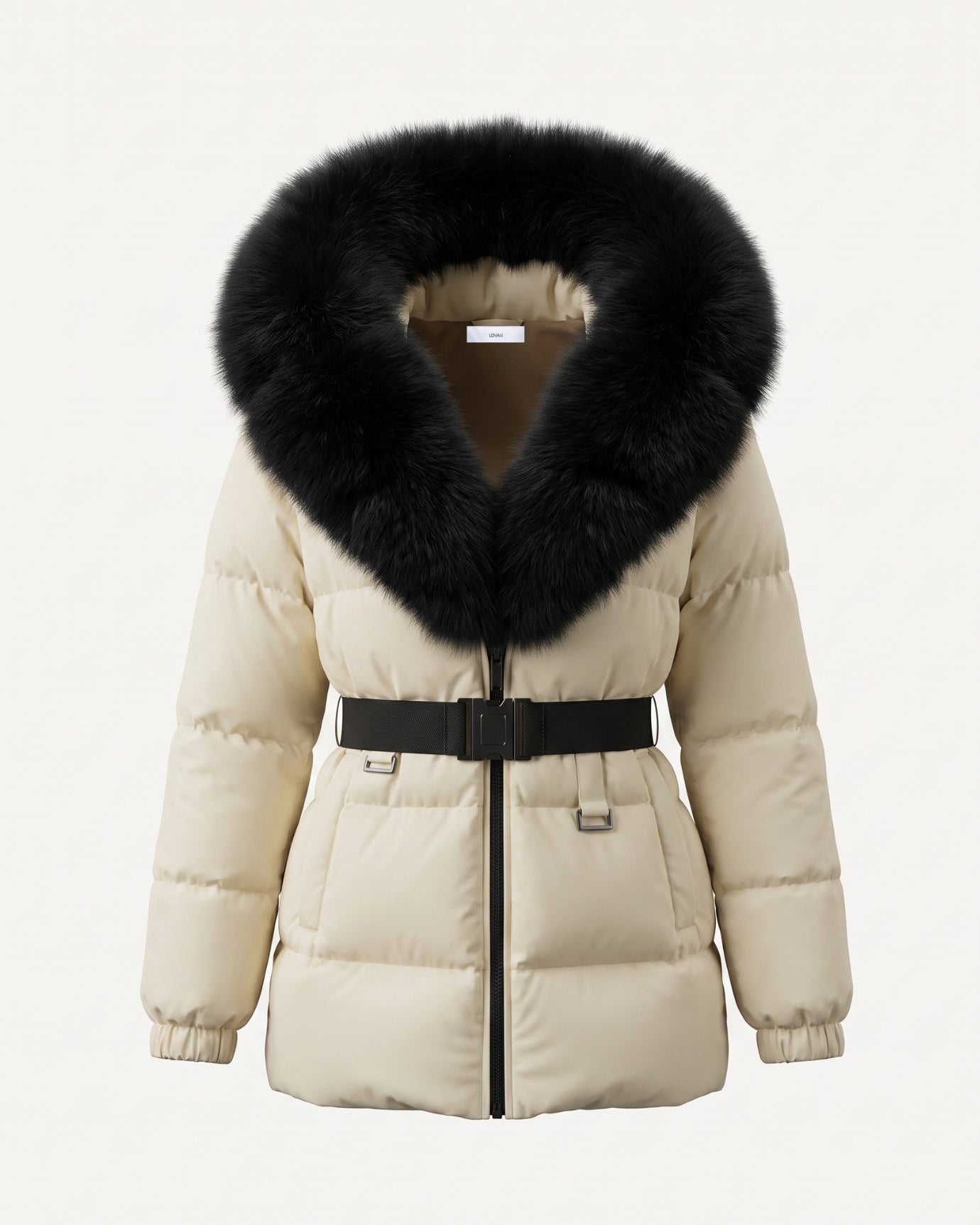 Duck Down Jacket with Fox Fur Trim
