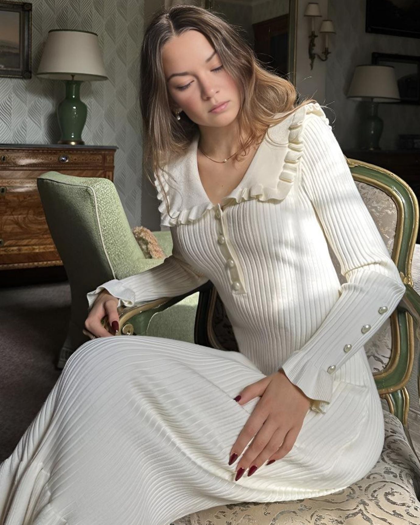 exture and fabric detail of White Old Money Dress close-up