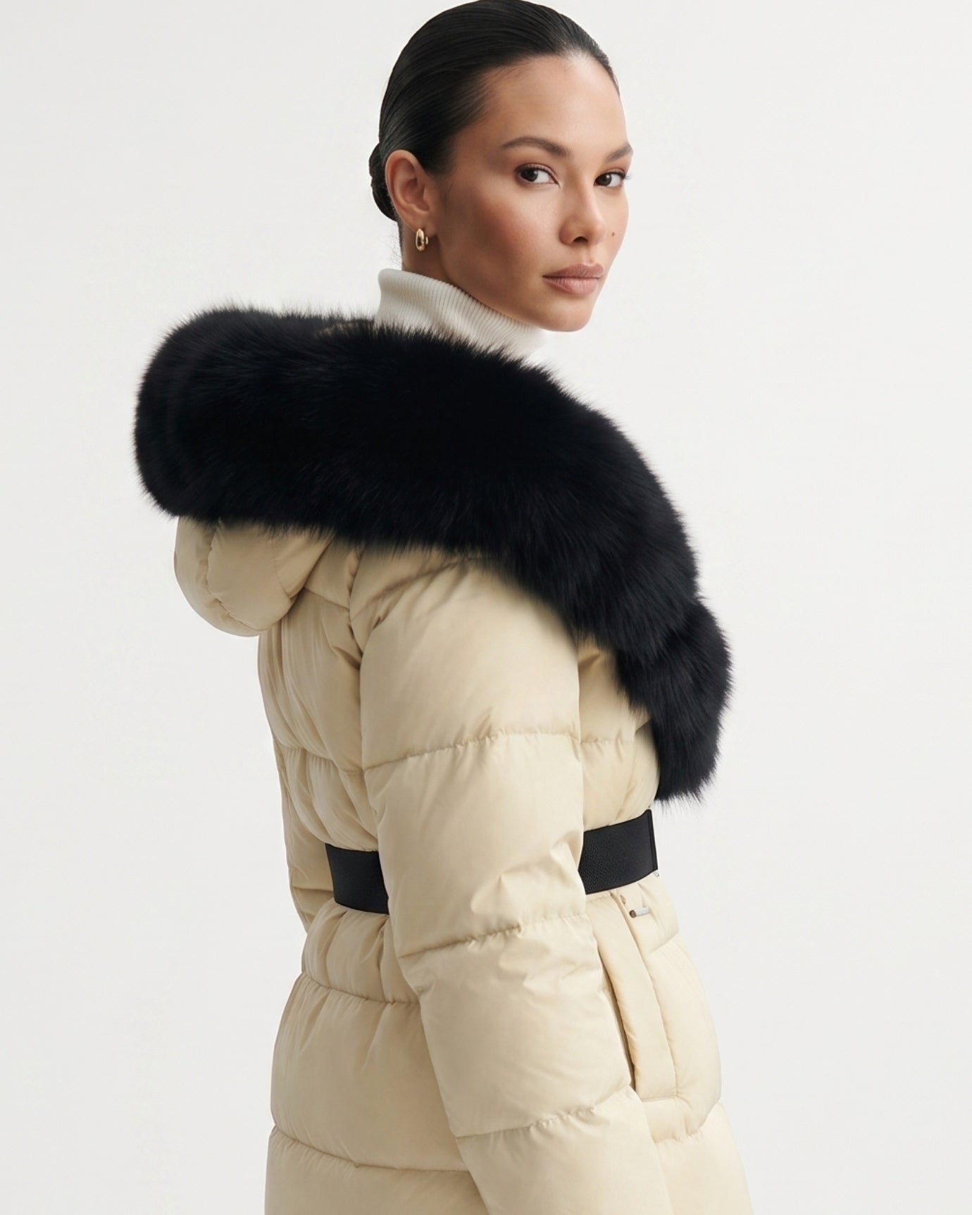 Duck Down Jacket with Fox Fur Trim