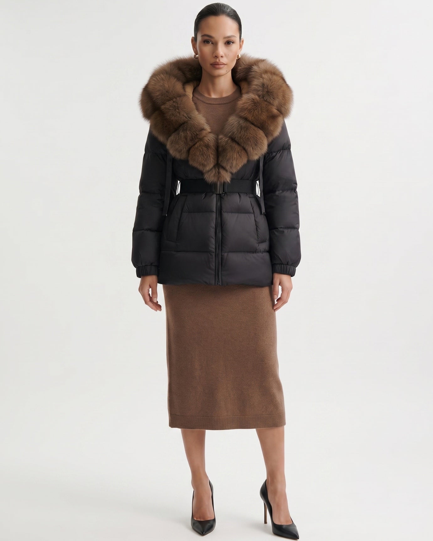 Duck Down Jacket with Fox Fur Trim