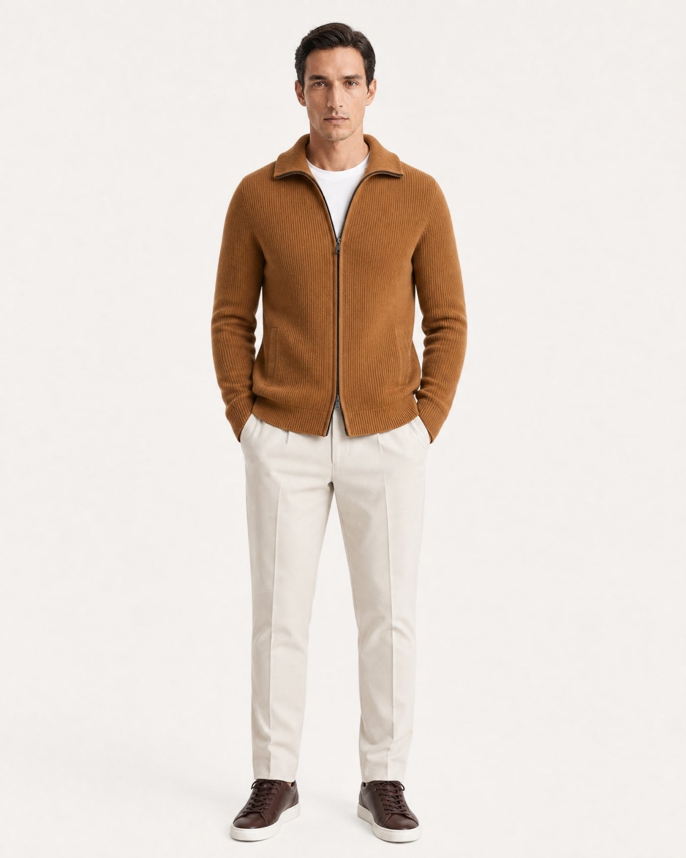 New York Thick Ribbed Cashmere Zip Sweater