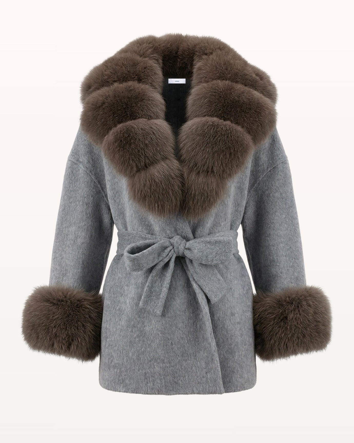 Abrigo de lana de doble cara Divina con cuello de piel de zorro