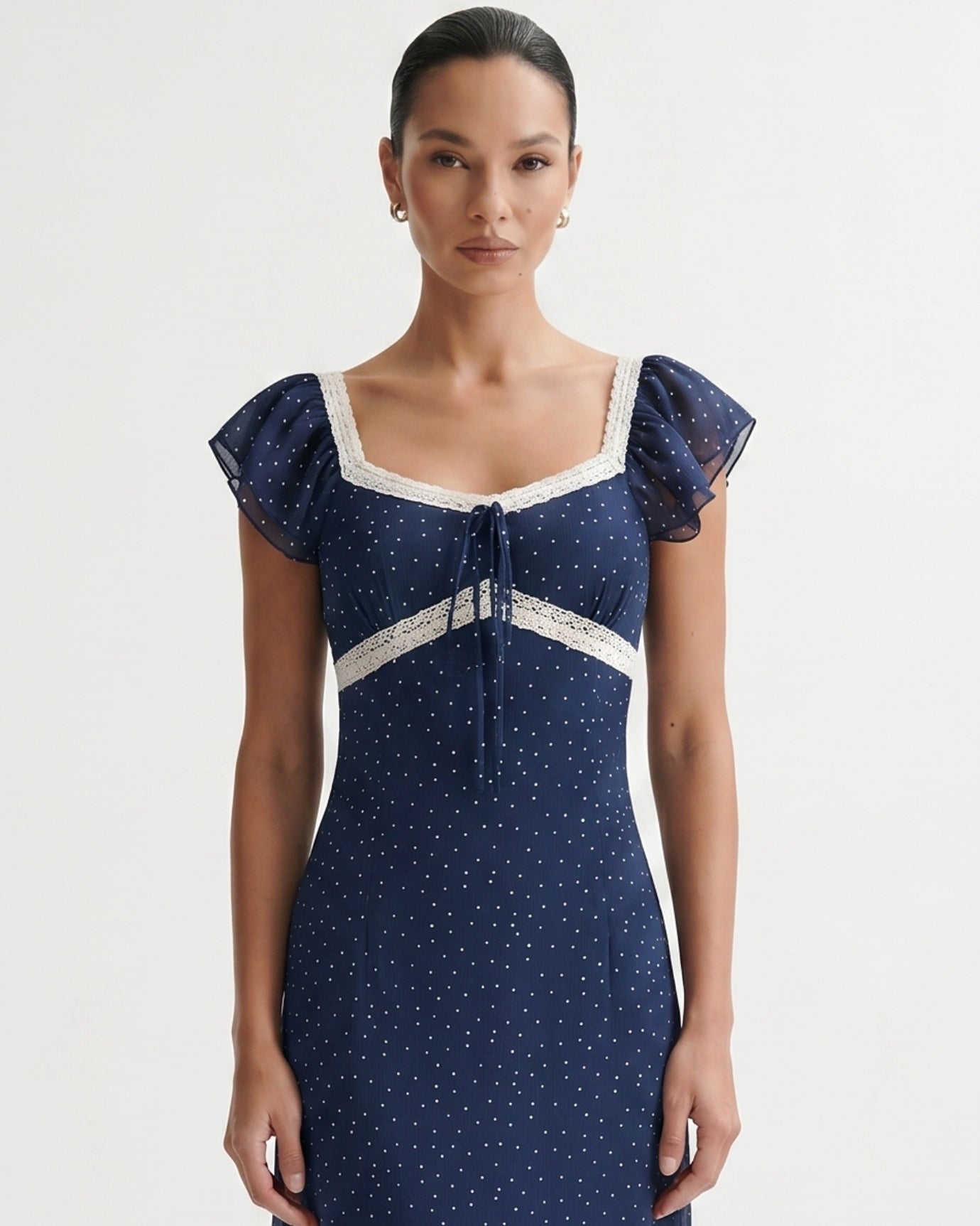 Lace Strap Bubble Sleeve Slim Dress