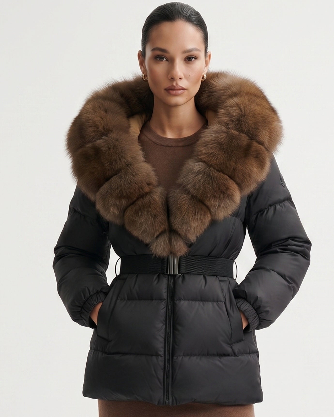 Duck Down Jacket with Fox Fur Trim