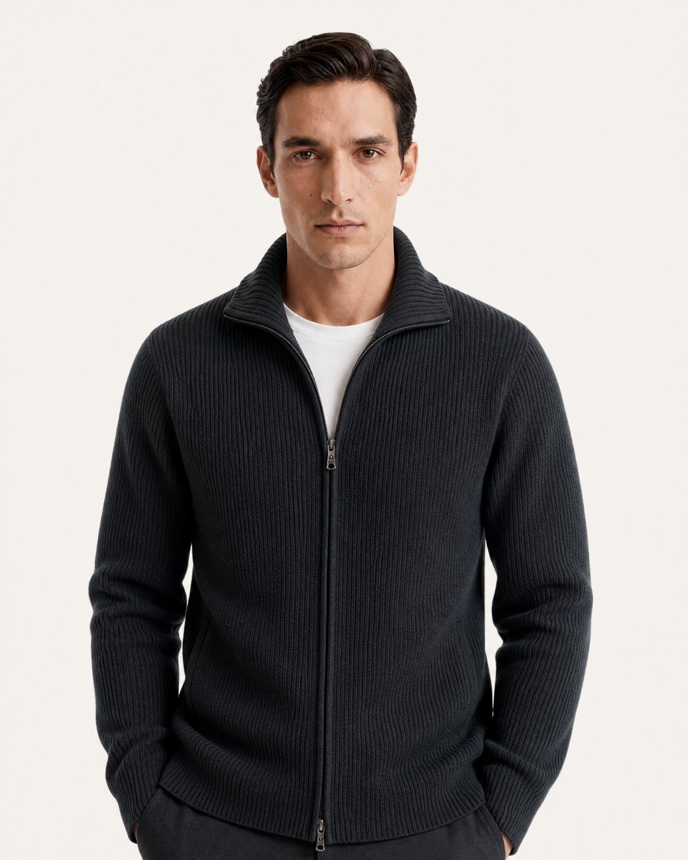 New York Thick Ribbed Cashmere Zip Sweater