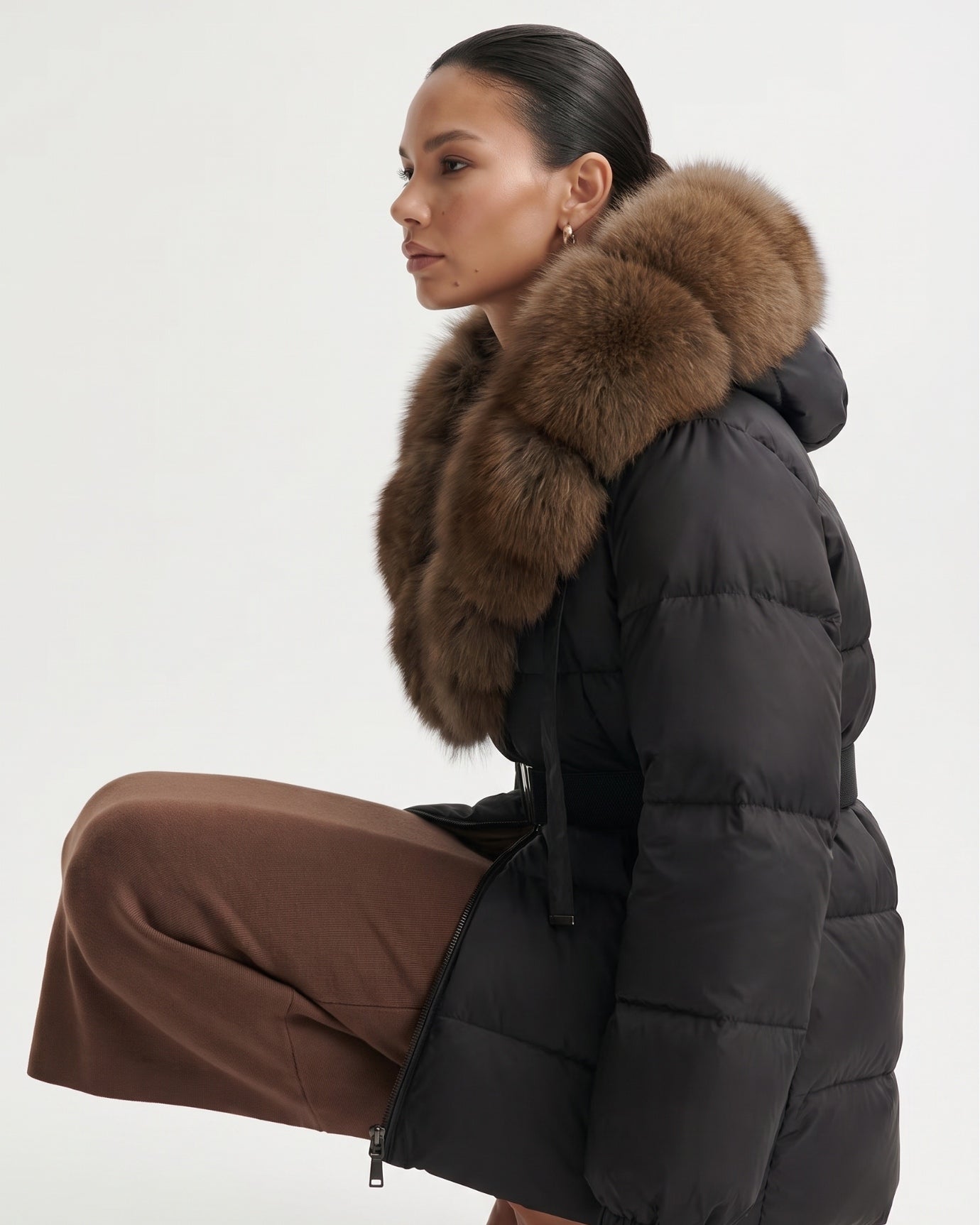 Duck Down Jacket with Fox Fur Trim