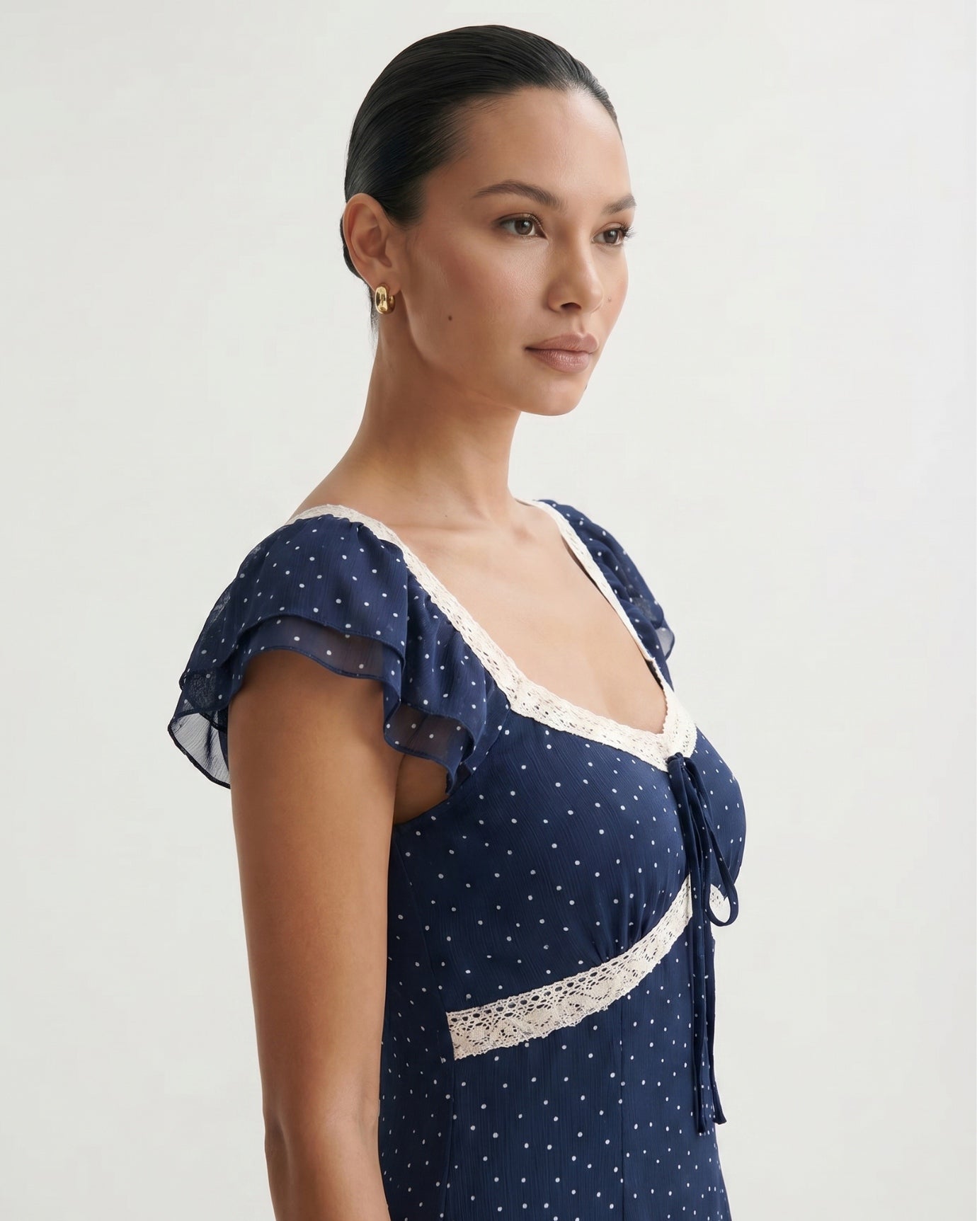 Lace Strap Bubble Sleeve Slim Dress