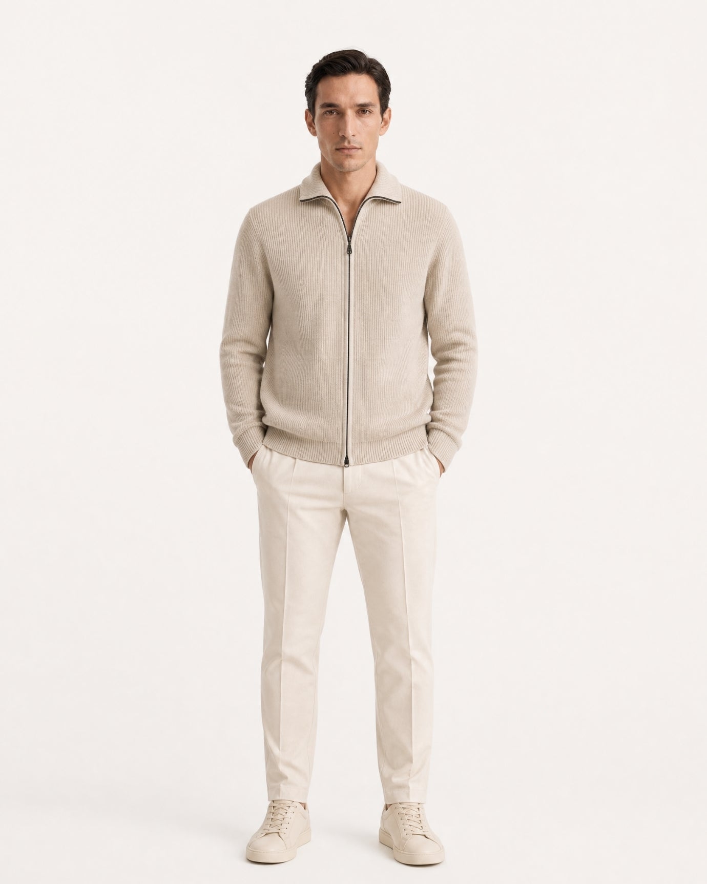 New York Thick Ribbed Cashmere Zip Sweater