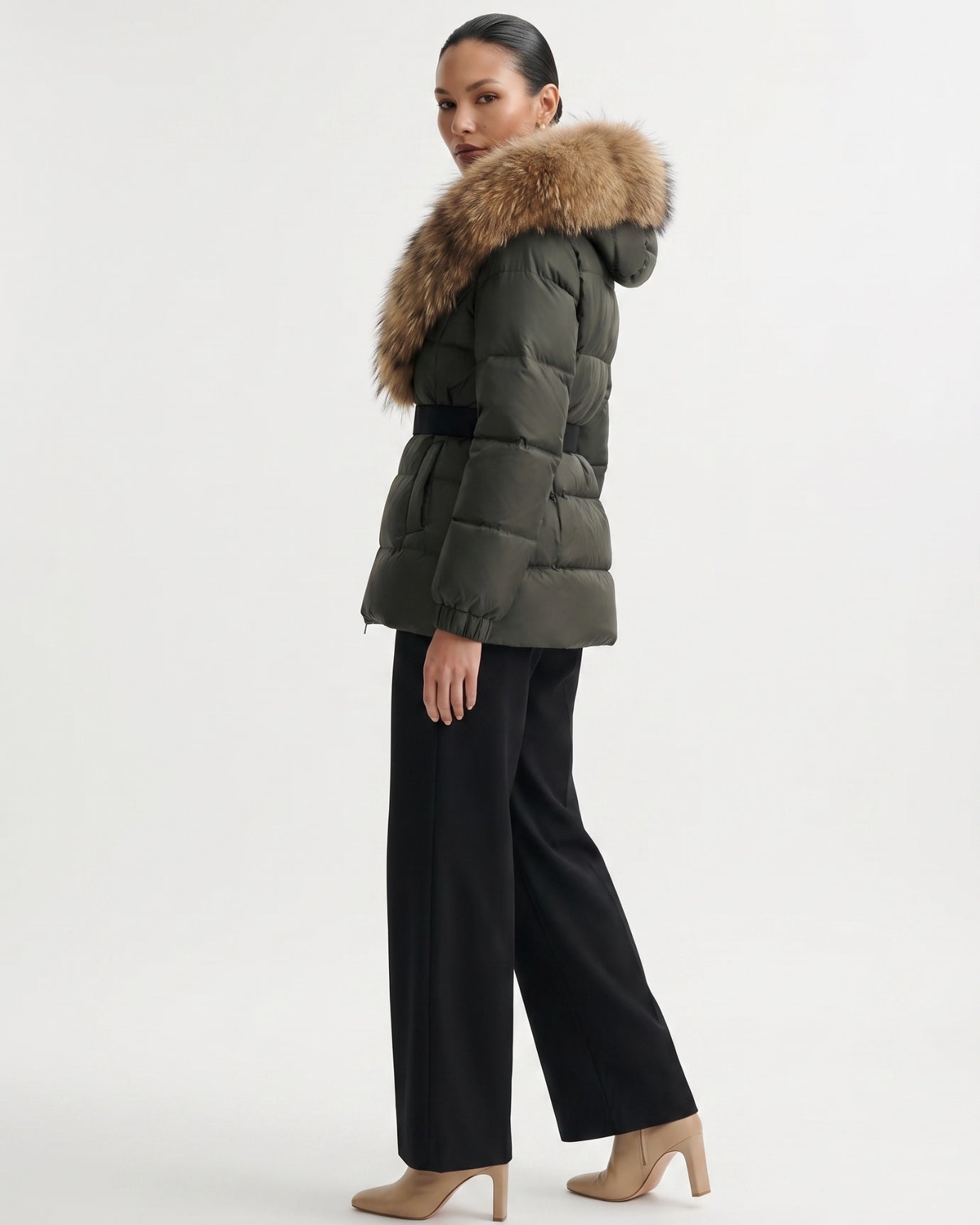 Duck Down Jacket with Fox Fur Trim