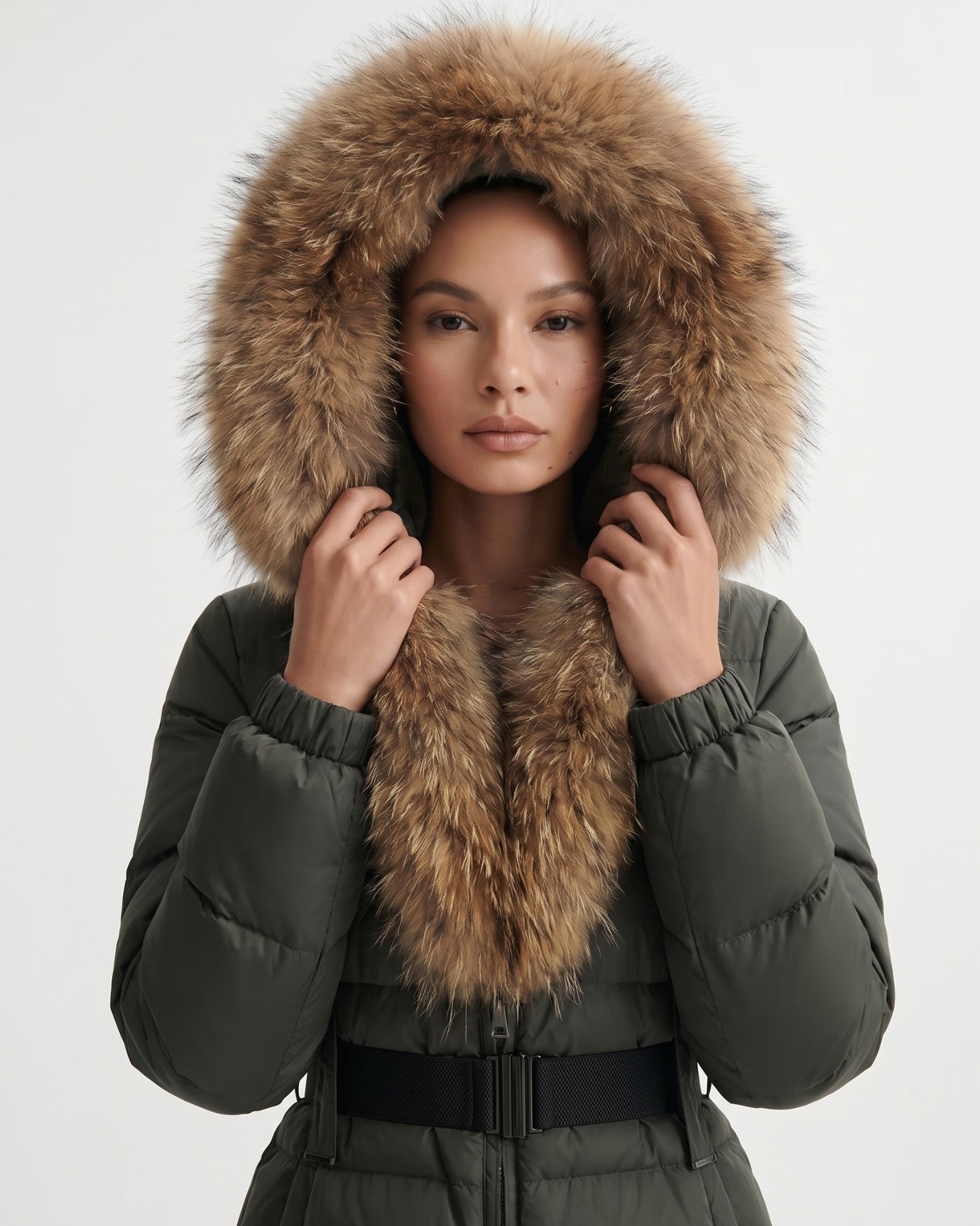 Duck Down Jacket with Fox Fur Trim
