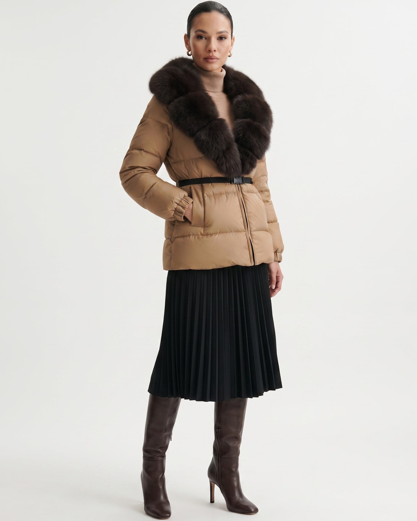 Duck Down Jacket with Fox Fur Trim