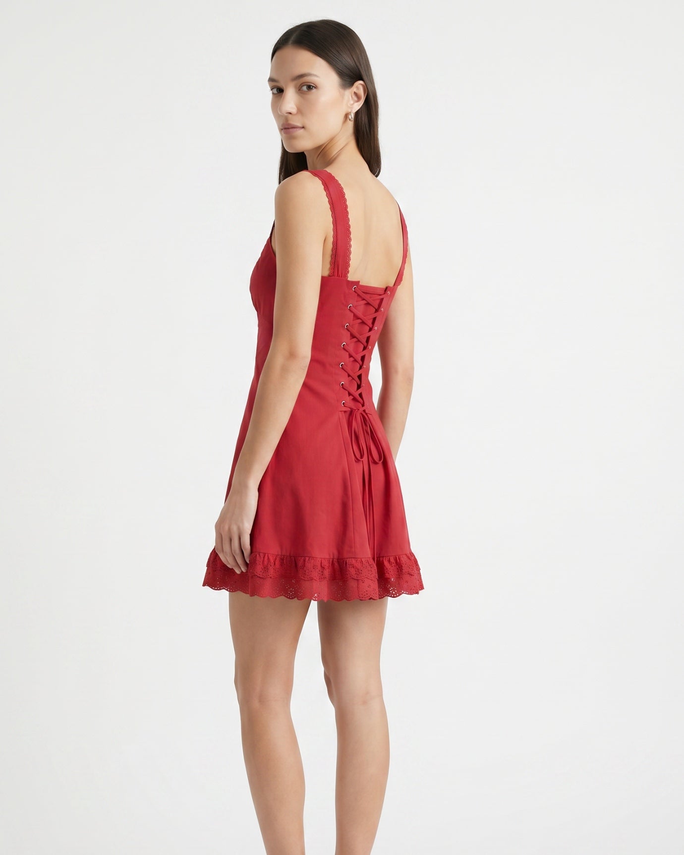 Sweet Lace Tie-Waist Slim-Fit Mini Dress