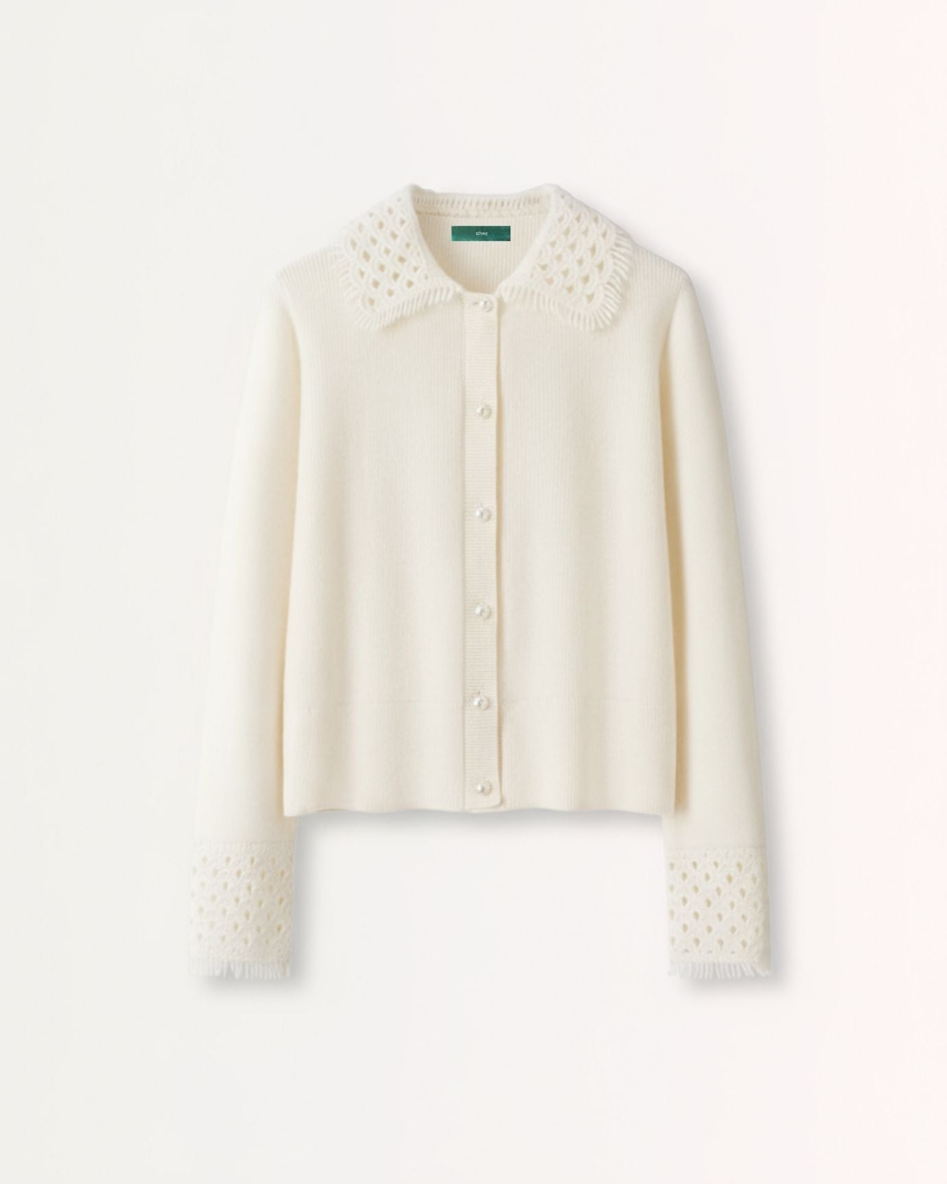 Dina Cashmere Crochet Polo Neck Thickened Cardigan