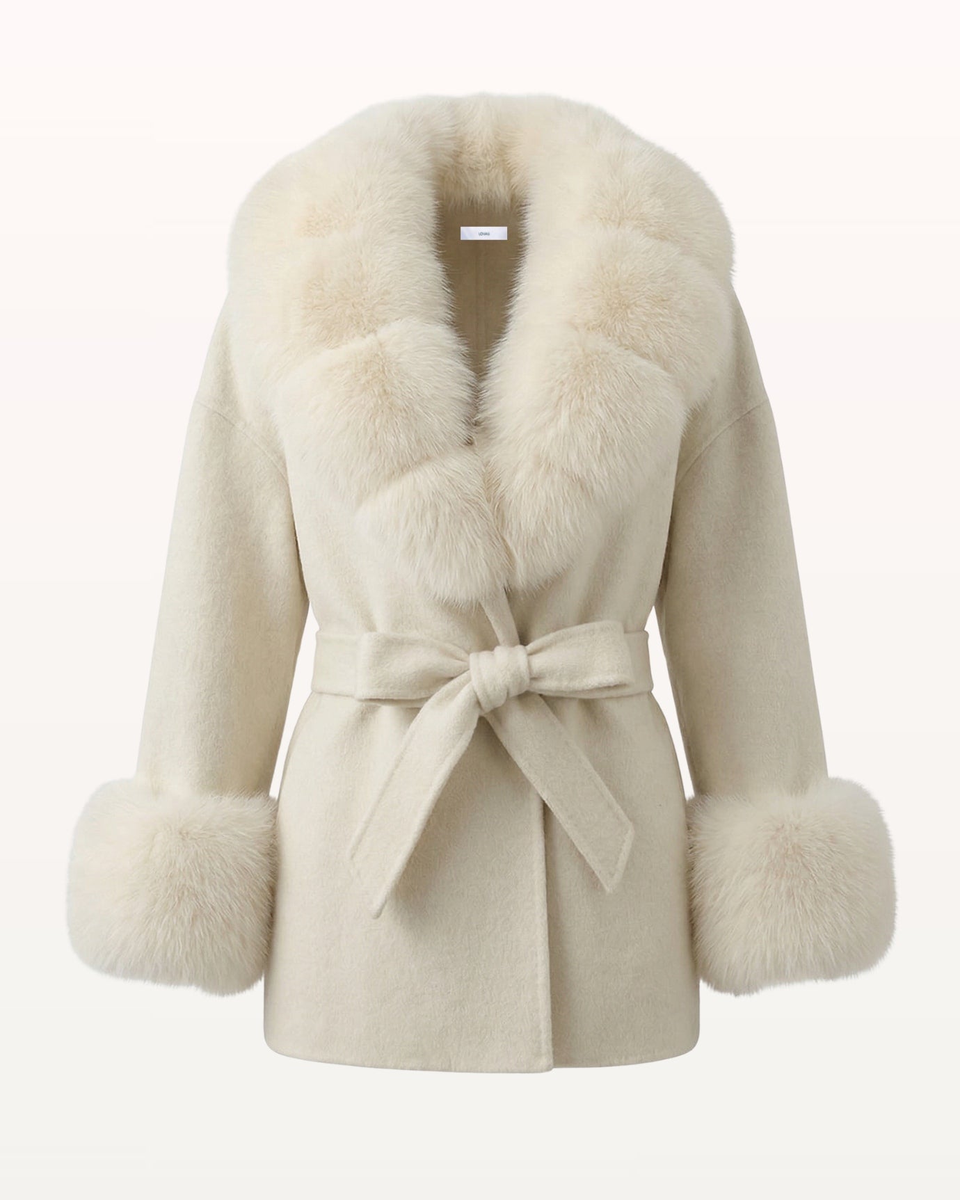 Abrigo de lana de doble cara Divina con cuello de piel de zorro