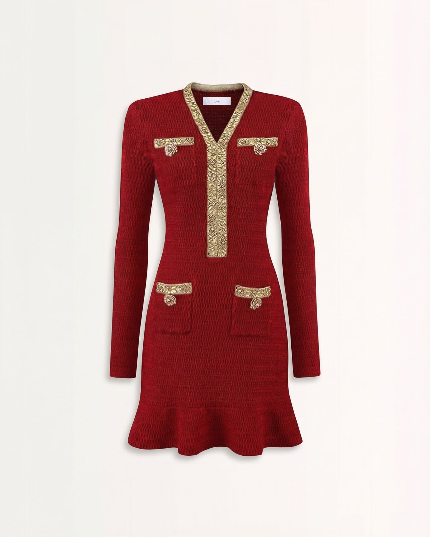 Slim-Fit Beaded Knit Long-Sleeve Dress