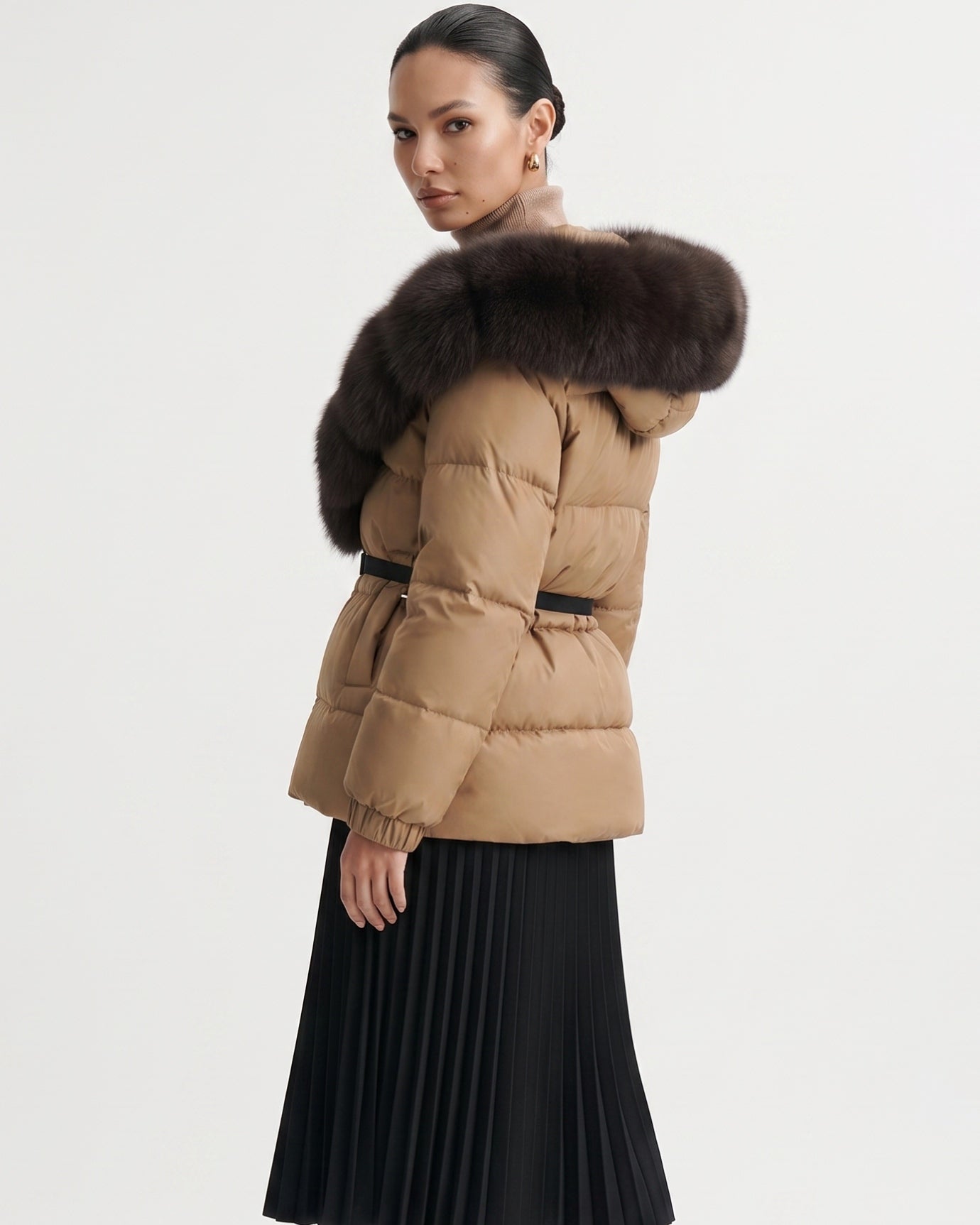 Duck Down Jacket with Fox Fur Trim