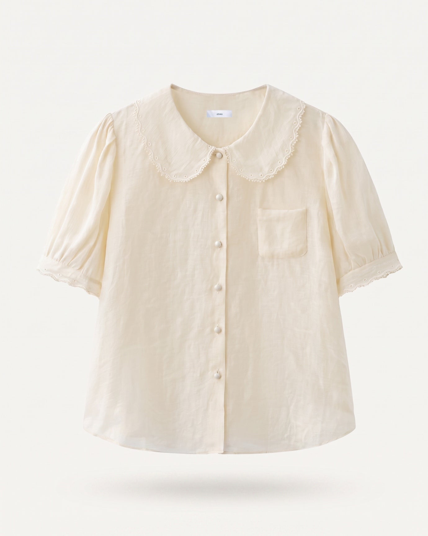 Sweet Lace Trim Embroidery White Top Shirt