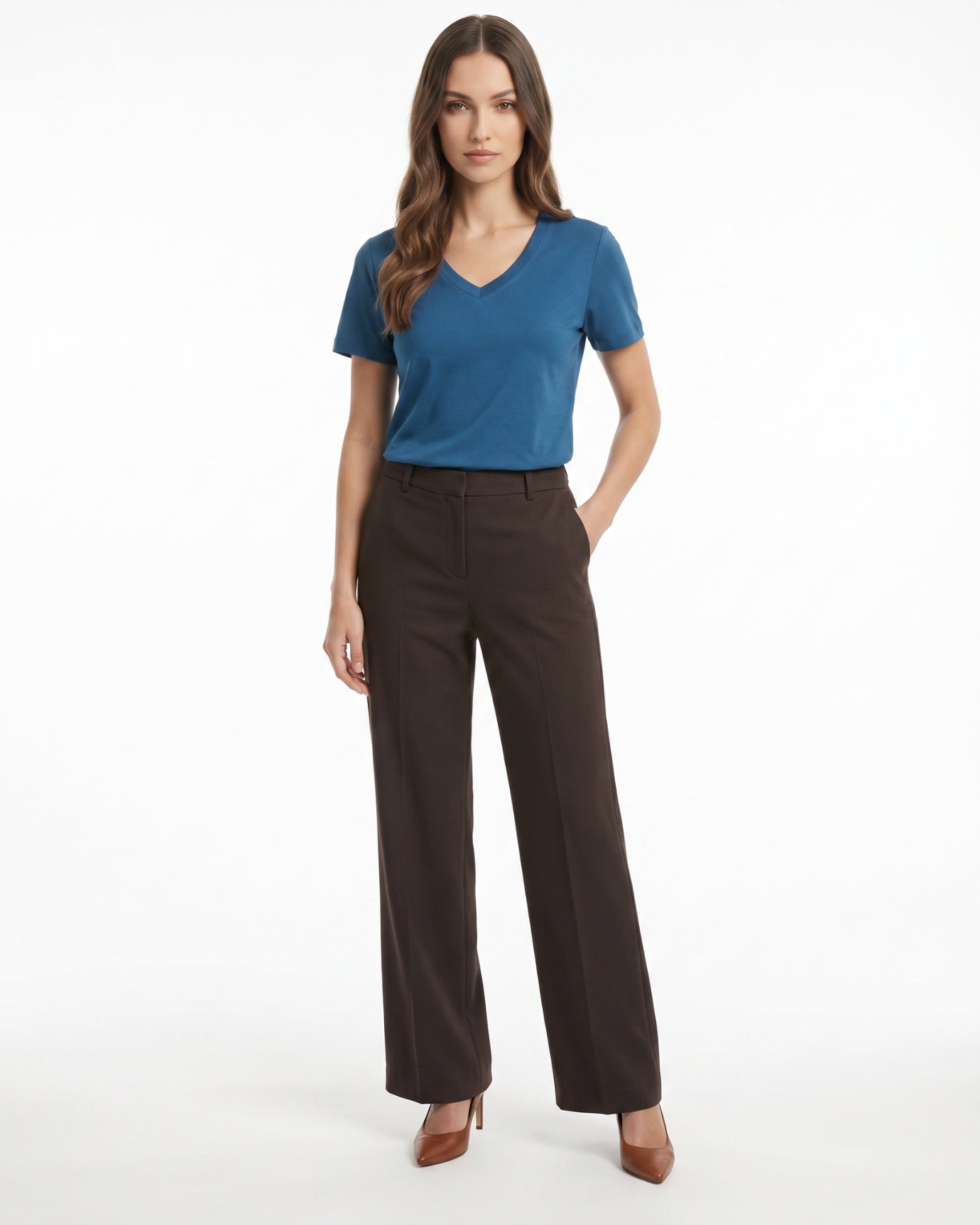 High-end Mercerized Cotton Woman V- Neck T-Shirt