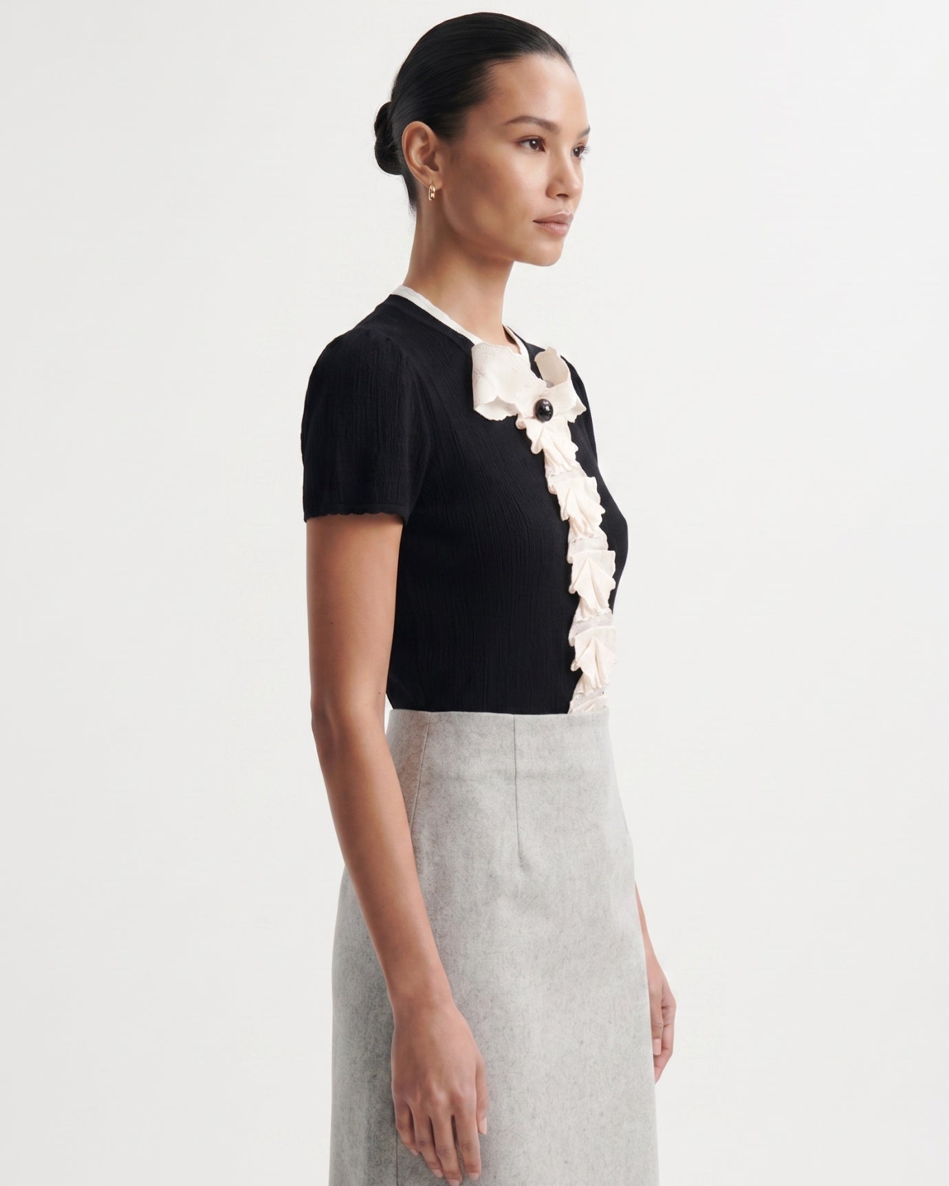 Designer Embroidered Flower Black Top