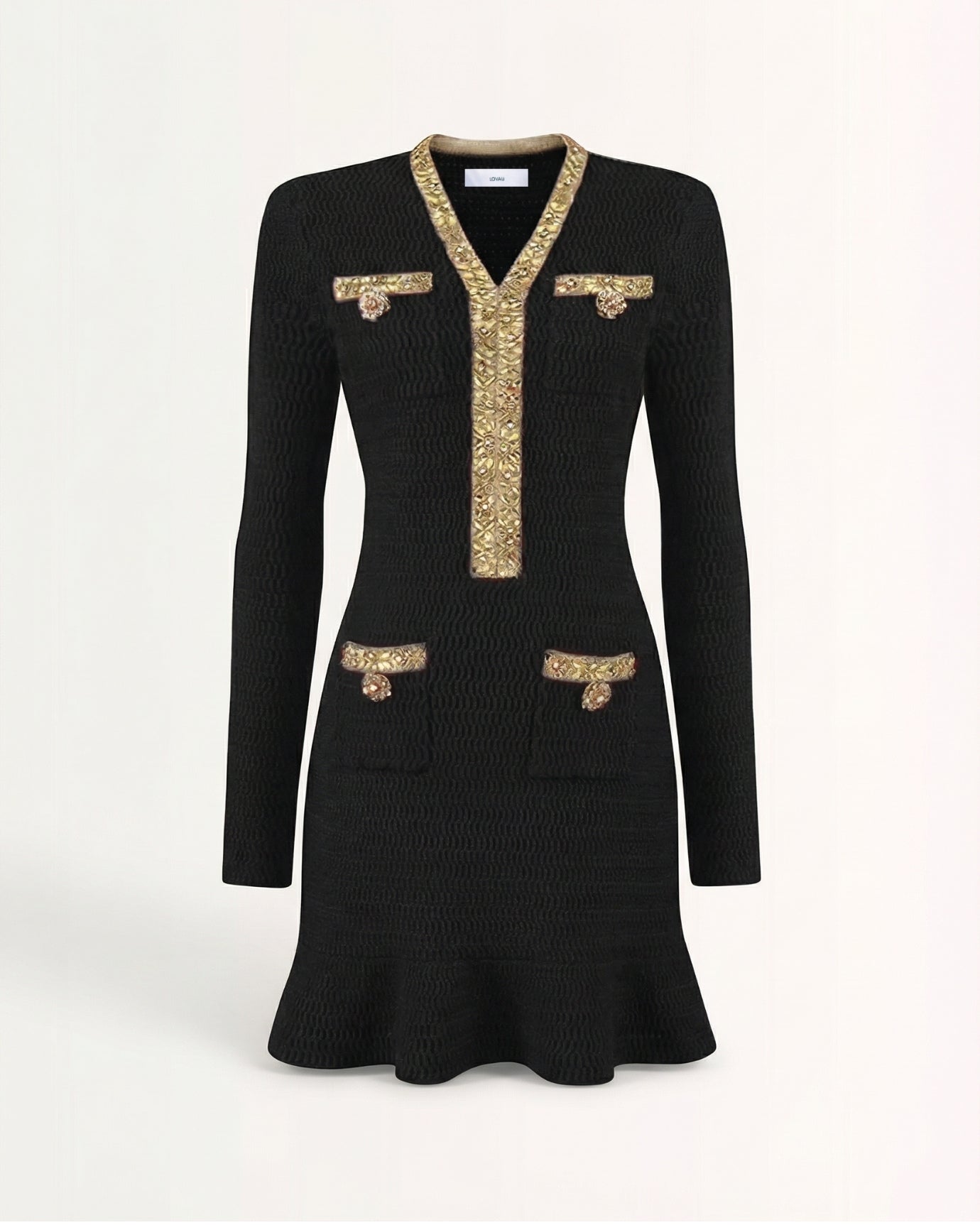 Slim-Fit Beaded Knit Long-Sleeve Dress