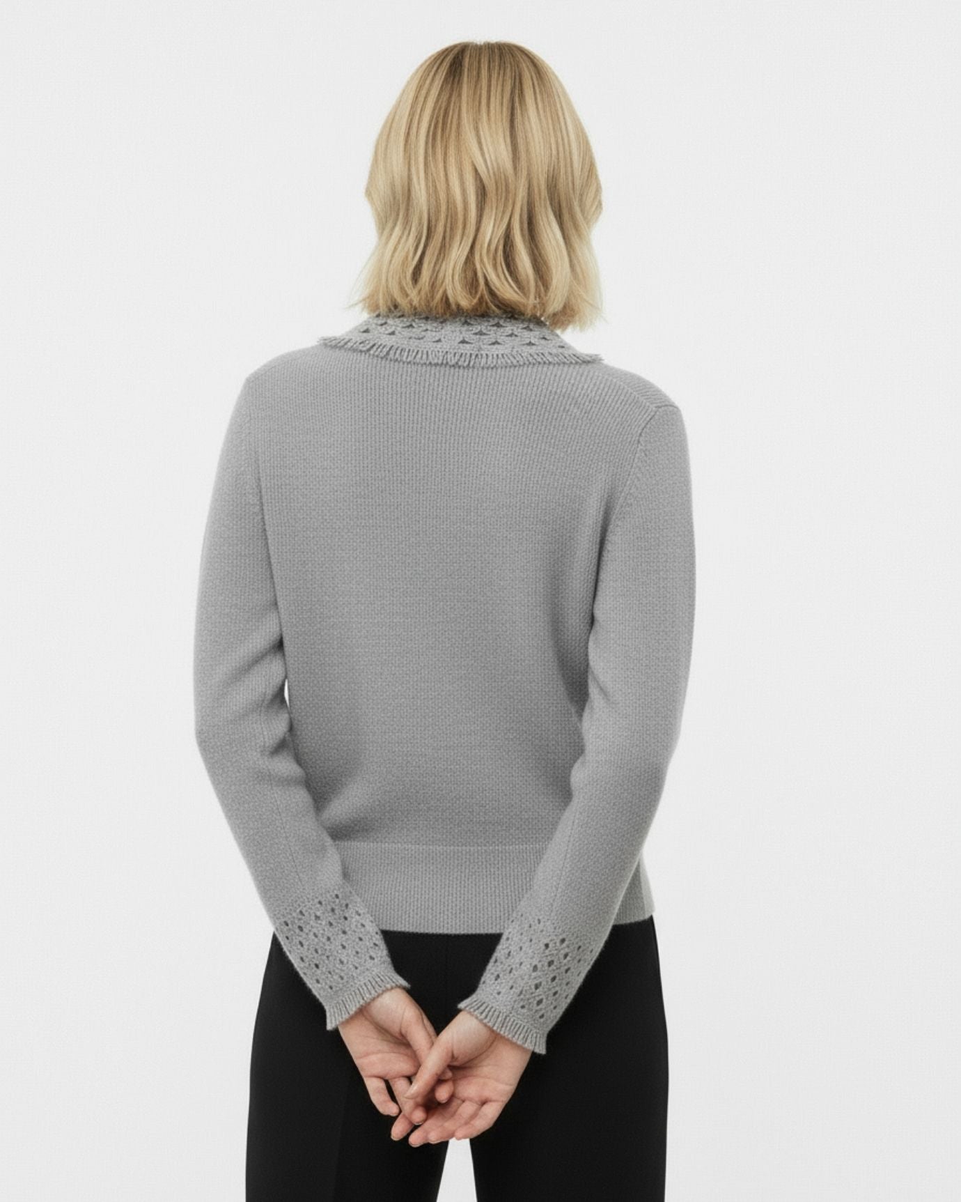 Dina Cashmere Crochet Polo Neck Thickened Cardigan