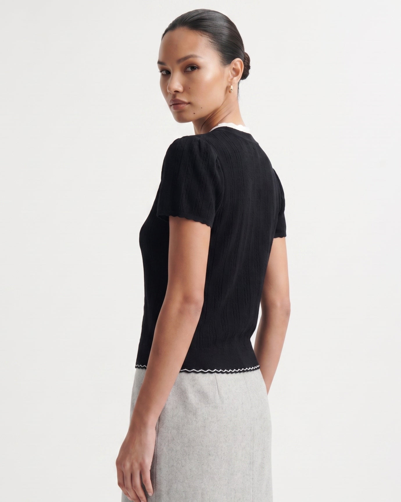 Designer Embroidered Flower Black Top