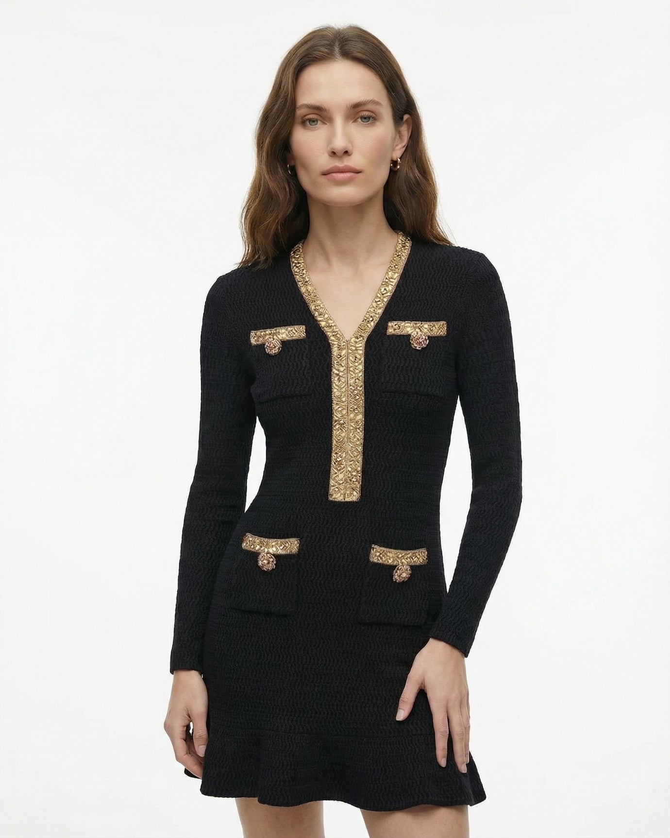 Slim-Fit Beaded Knit Long-Sleeve Dress
