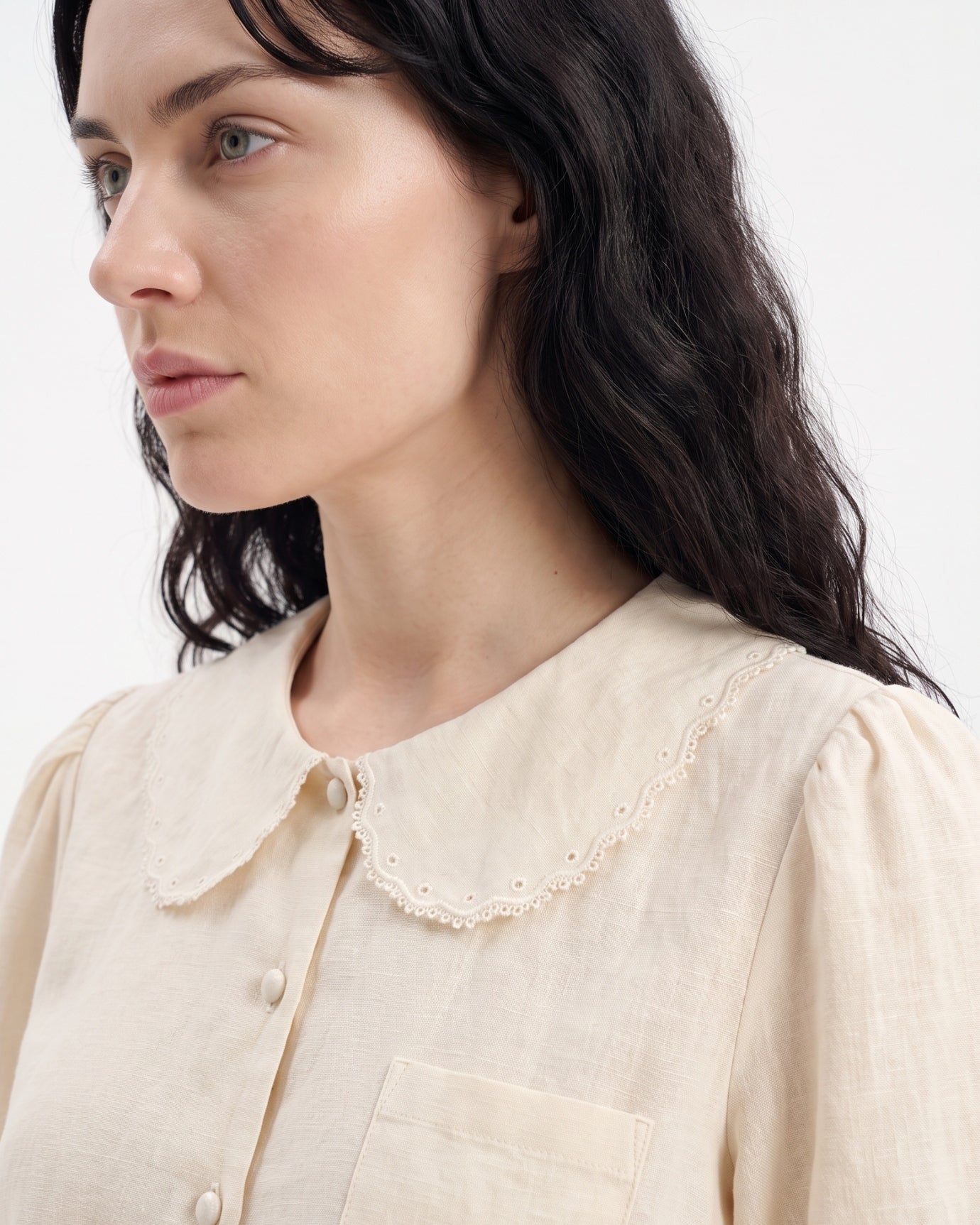 Sweet Lace Trim Embroidery White Top Shirt