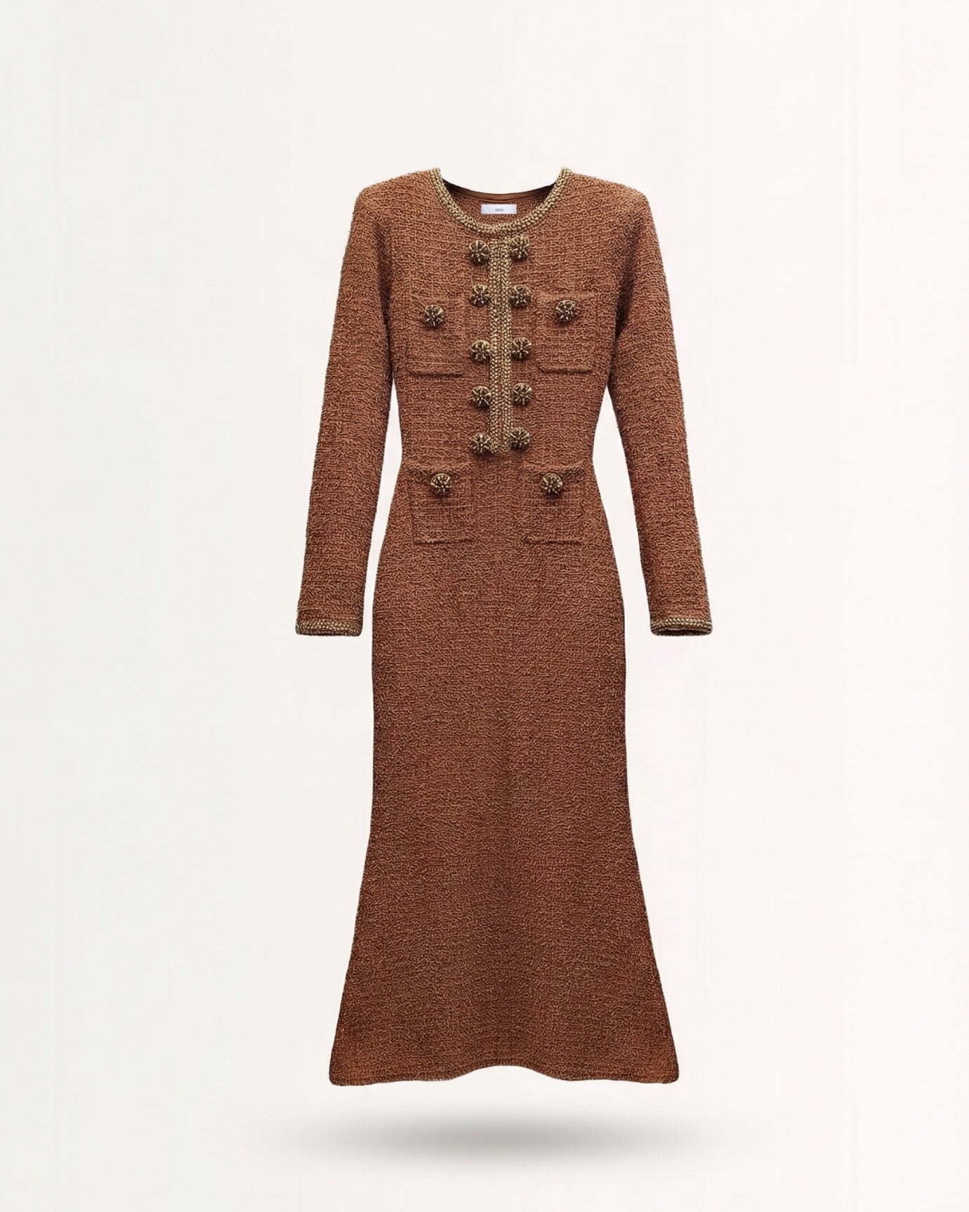 Limited Edition Retro Knit Dress with Metal Diamond Buttons
