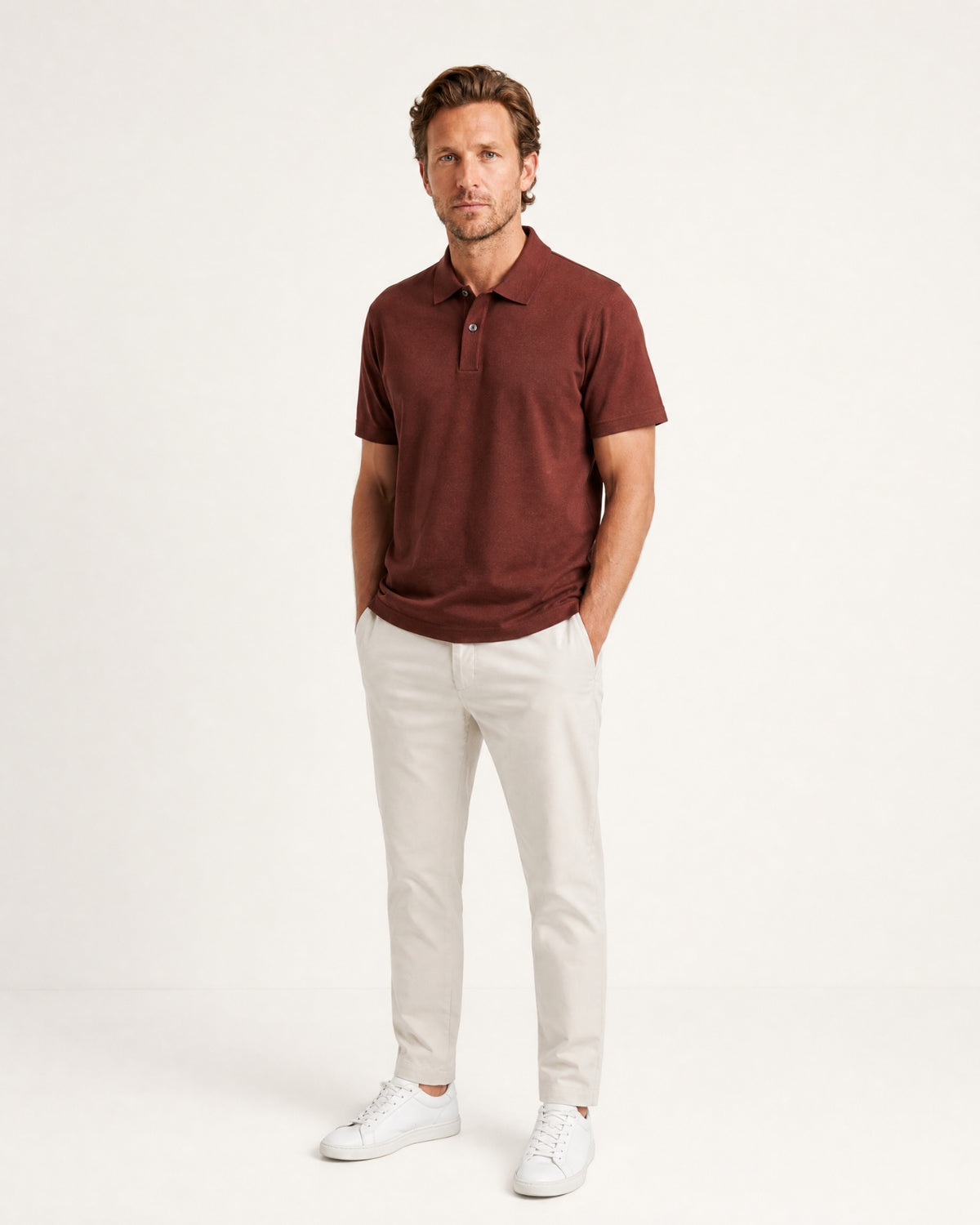 Short-Sleeve Merino Wool Collared Knit Polo