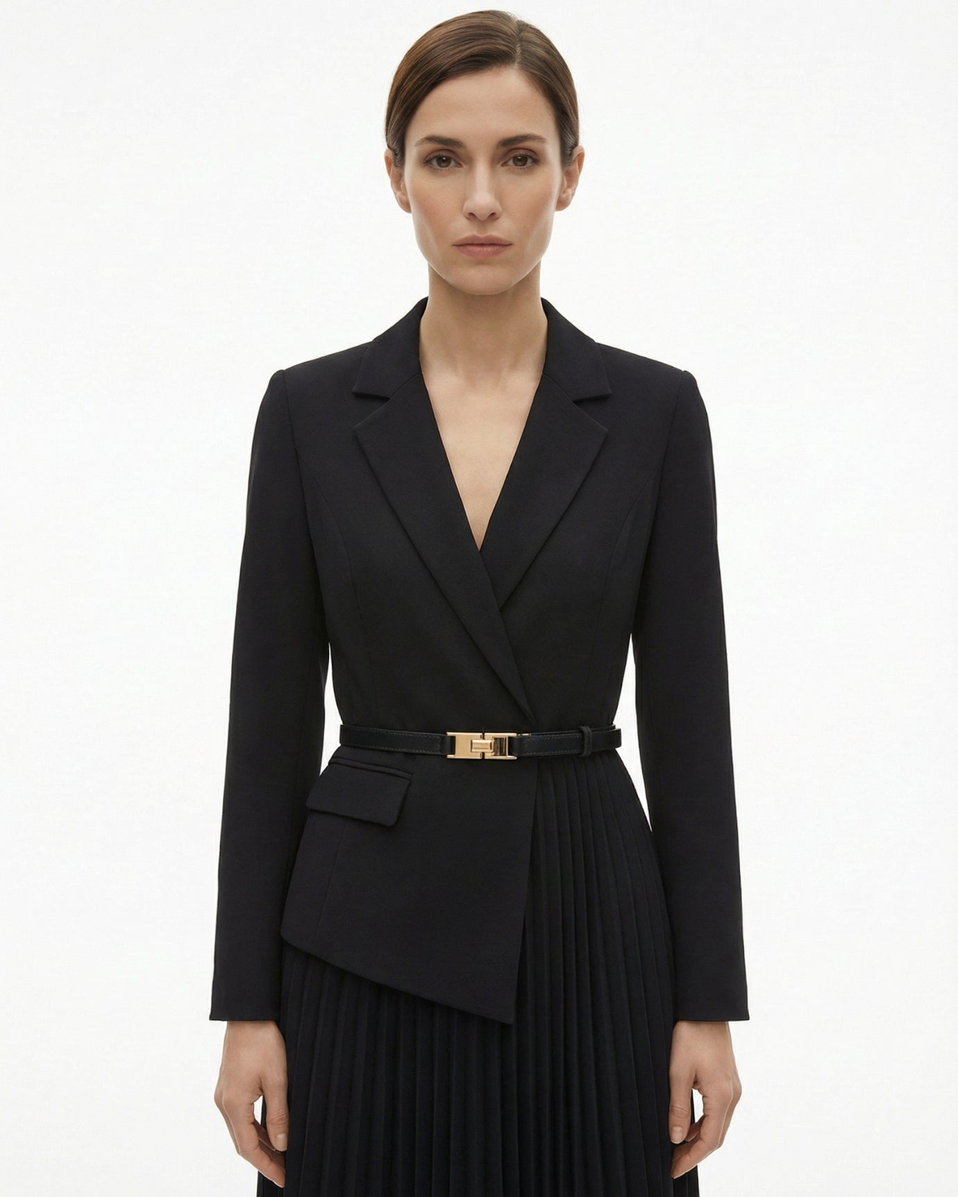 Suit Jacket Waist Set Patchwork Pleated Skirt