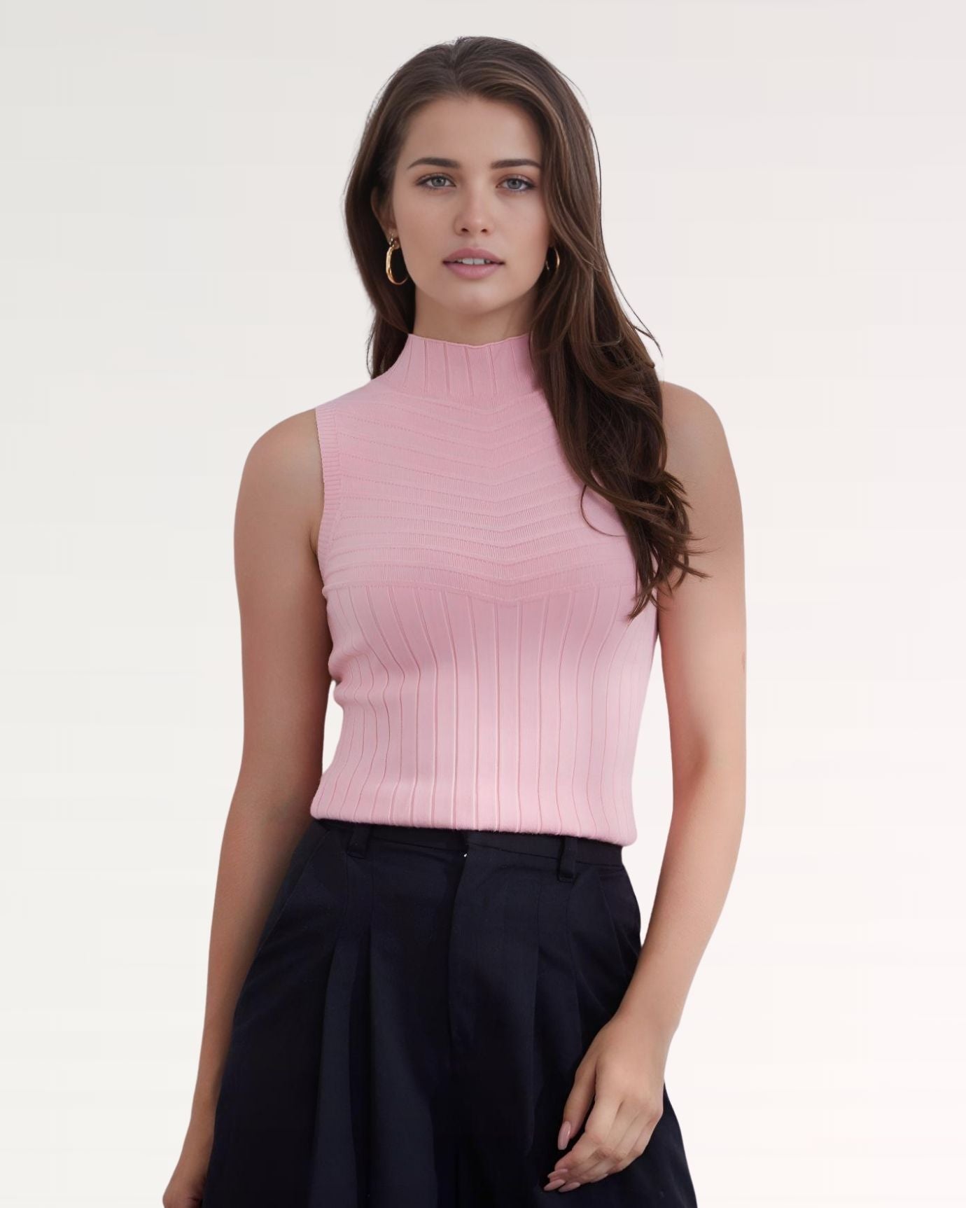 Knitted Vest Shirt Sleeveless Pink