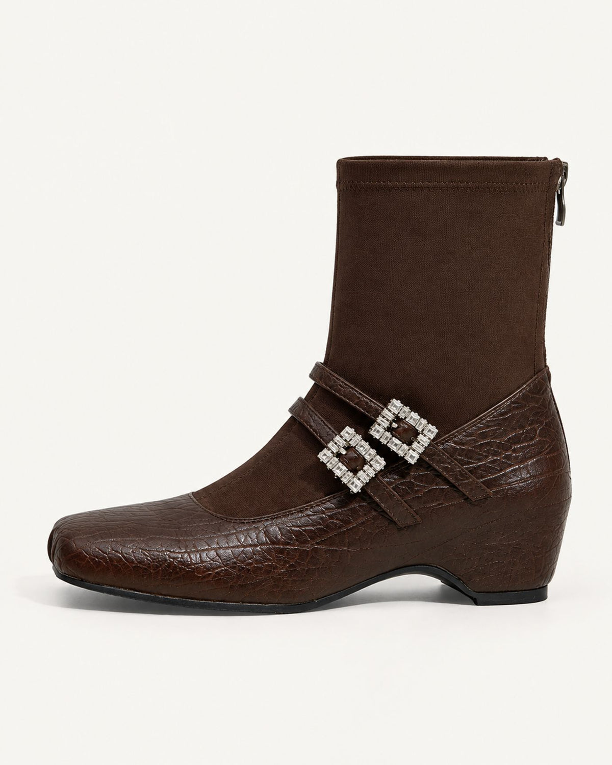 Rhinestone-Embellished Leather Wedge Boots